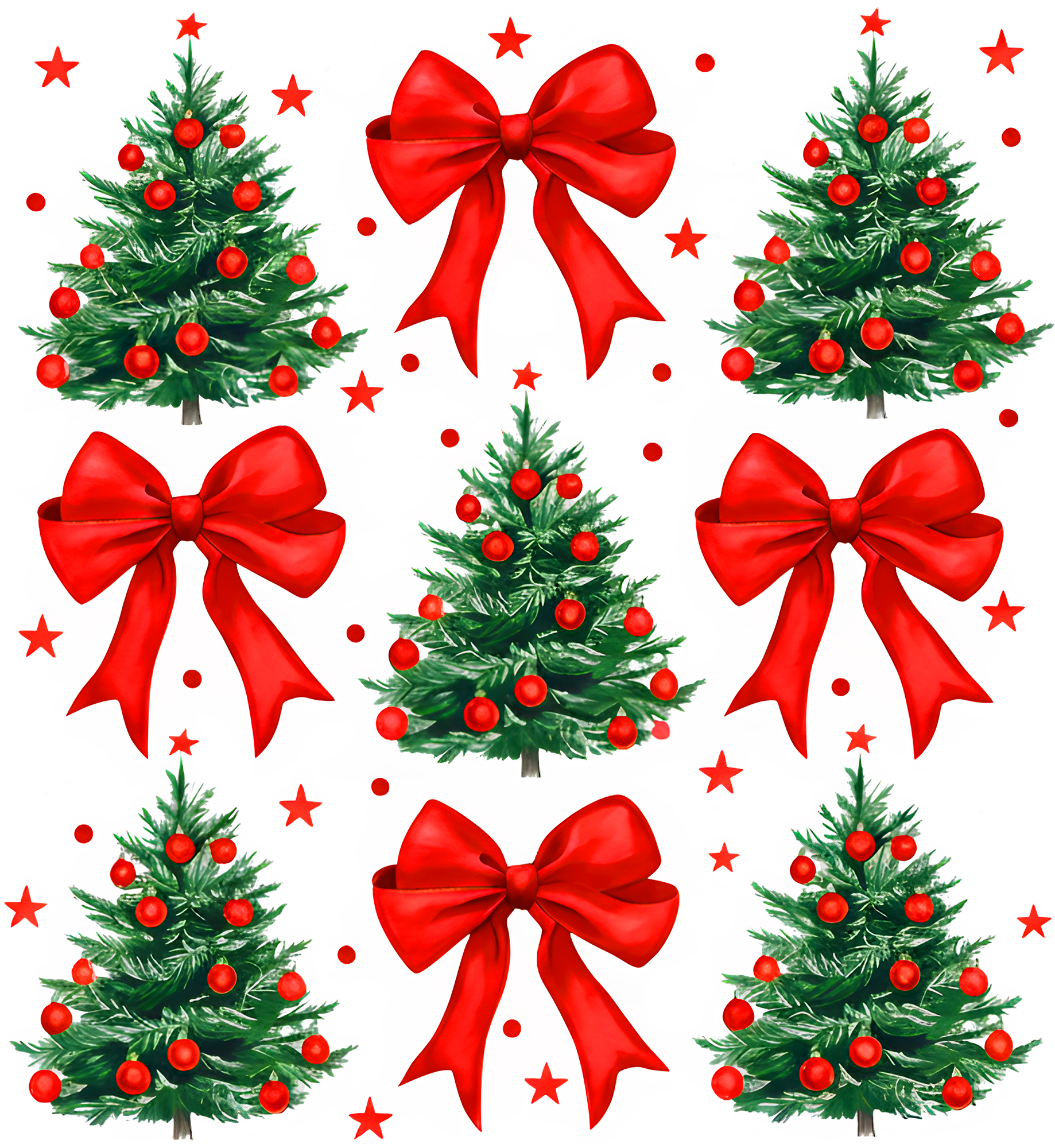 Coquette Christmas Trees Red Bows - Christmas Ready to Press DTF Transfer