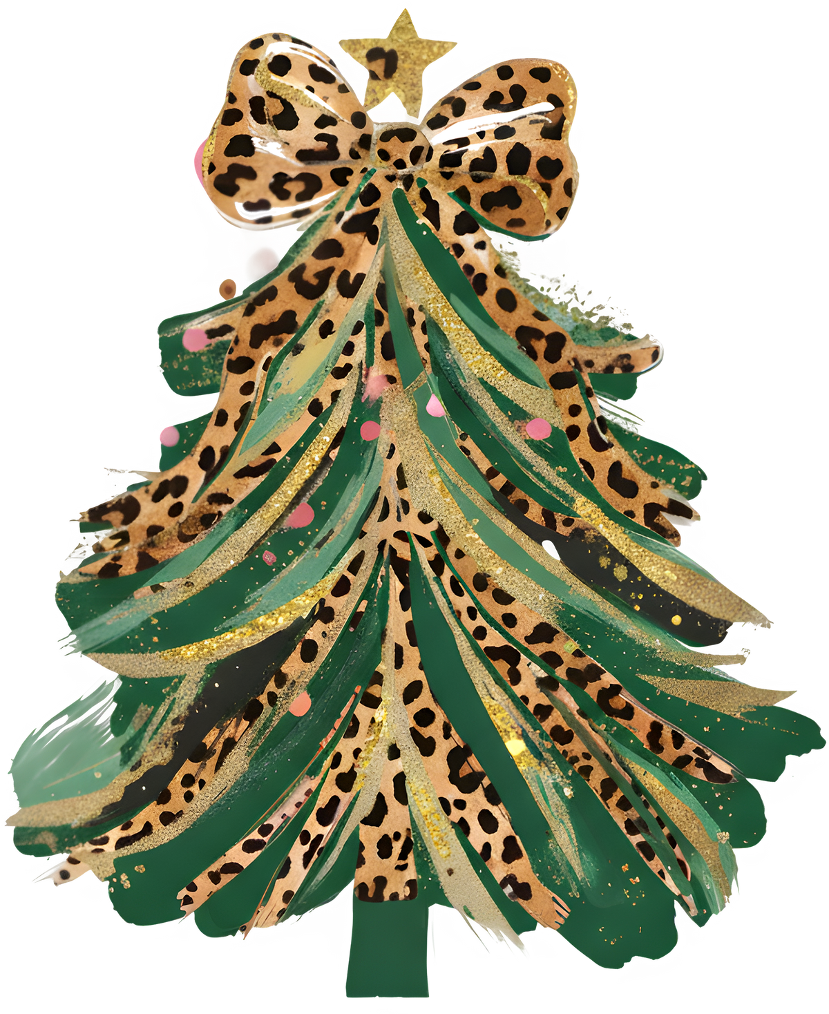 Brushstroke Glitter Coquette Leopard Christmas Tree - Christmas Ready to Press DTF Transfer