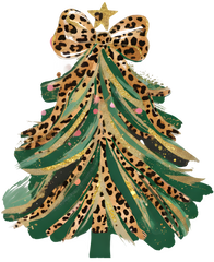 Brushstroke Glitter Coquette Leopard Christmas Tree - Christmas Ready to Press DTF Transfer