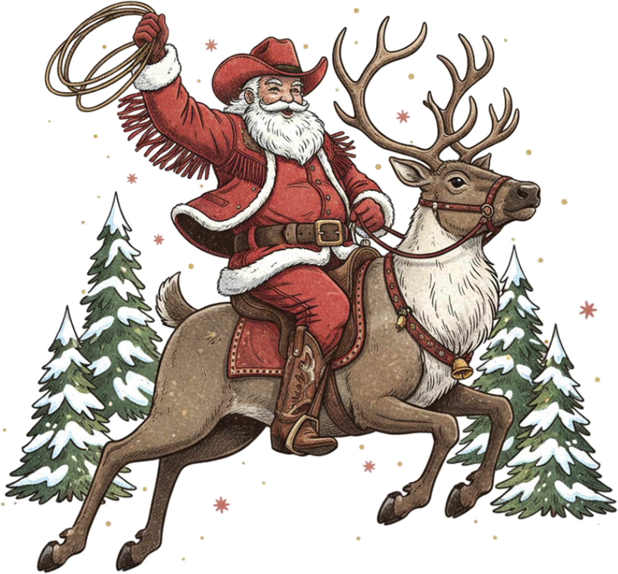 Western Christmas Cowboy Santa - Christmas Ready to Press DTF Transfer