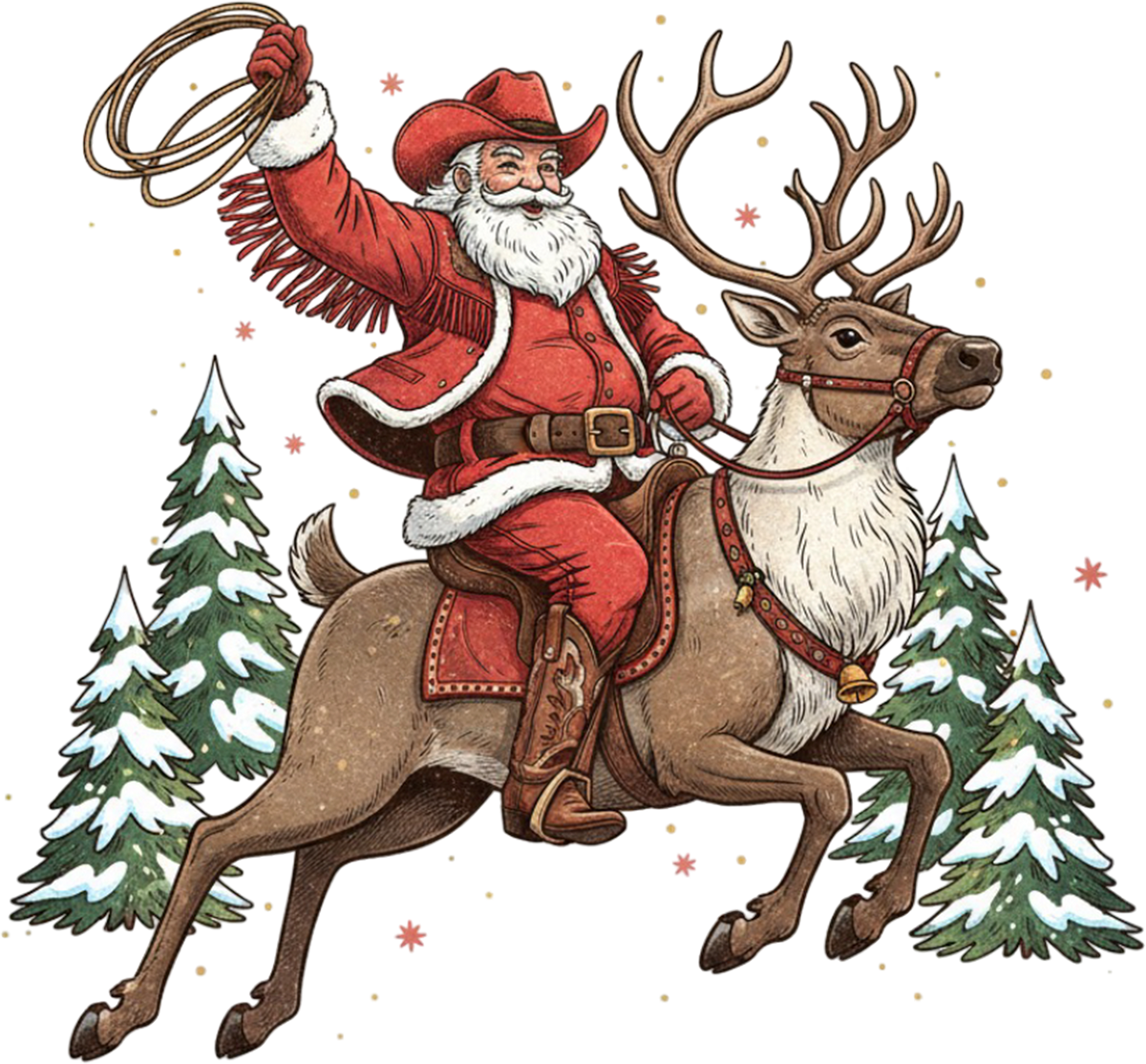 Western Christmas Cowboy Santa - Christmas Ready to Press DTF Transfer