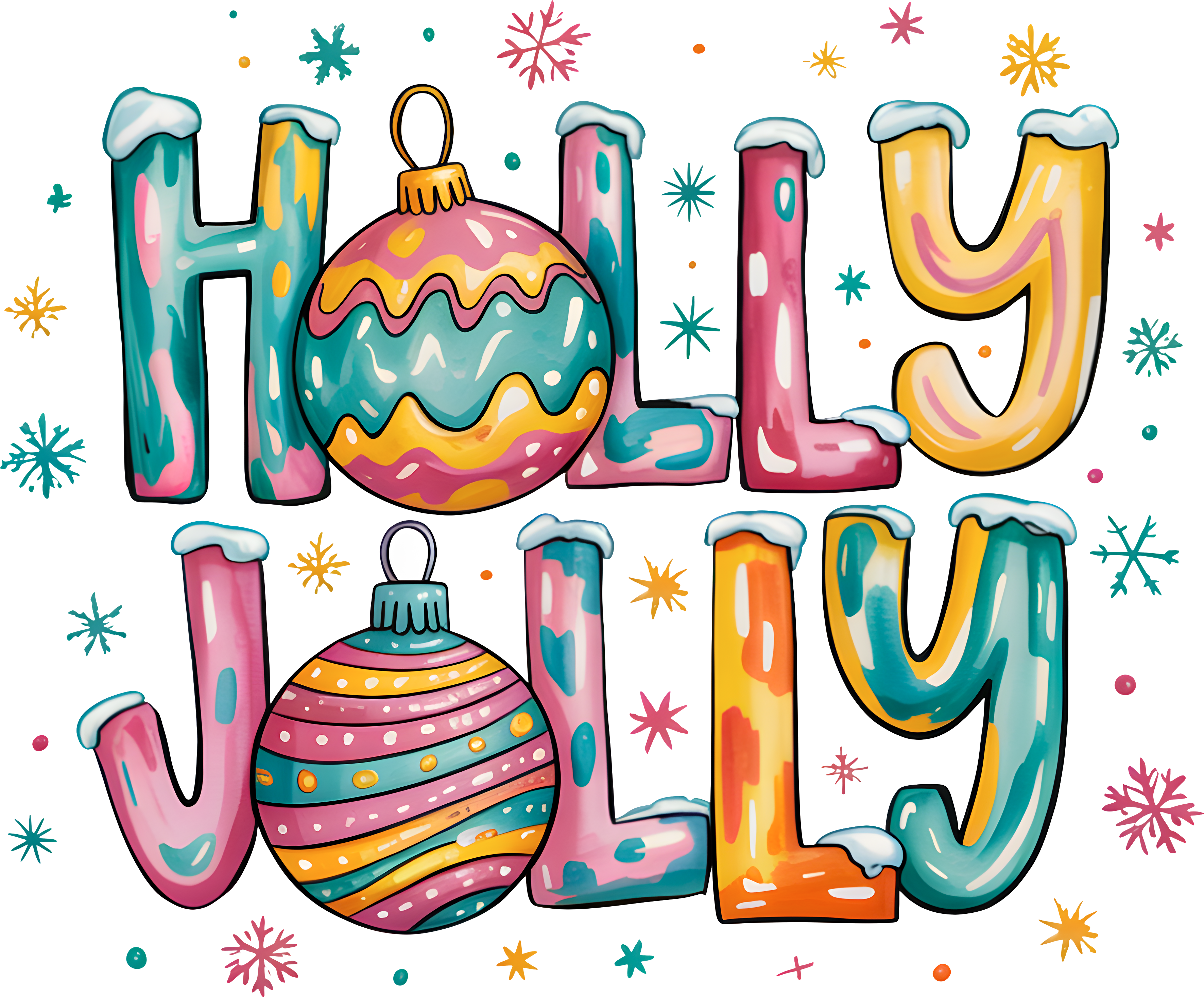 Colorful Holly Jolly - Christmas Ready to Press DTF Transfer