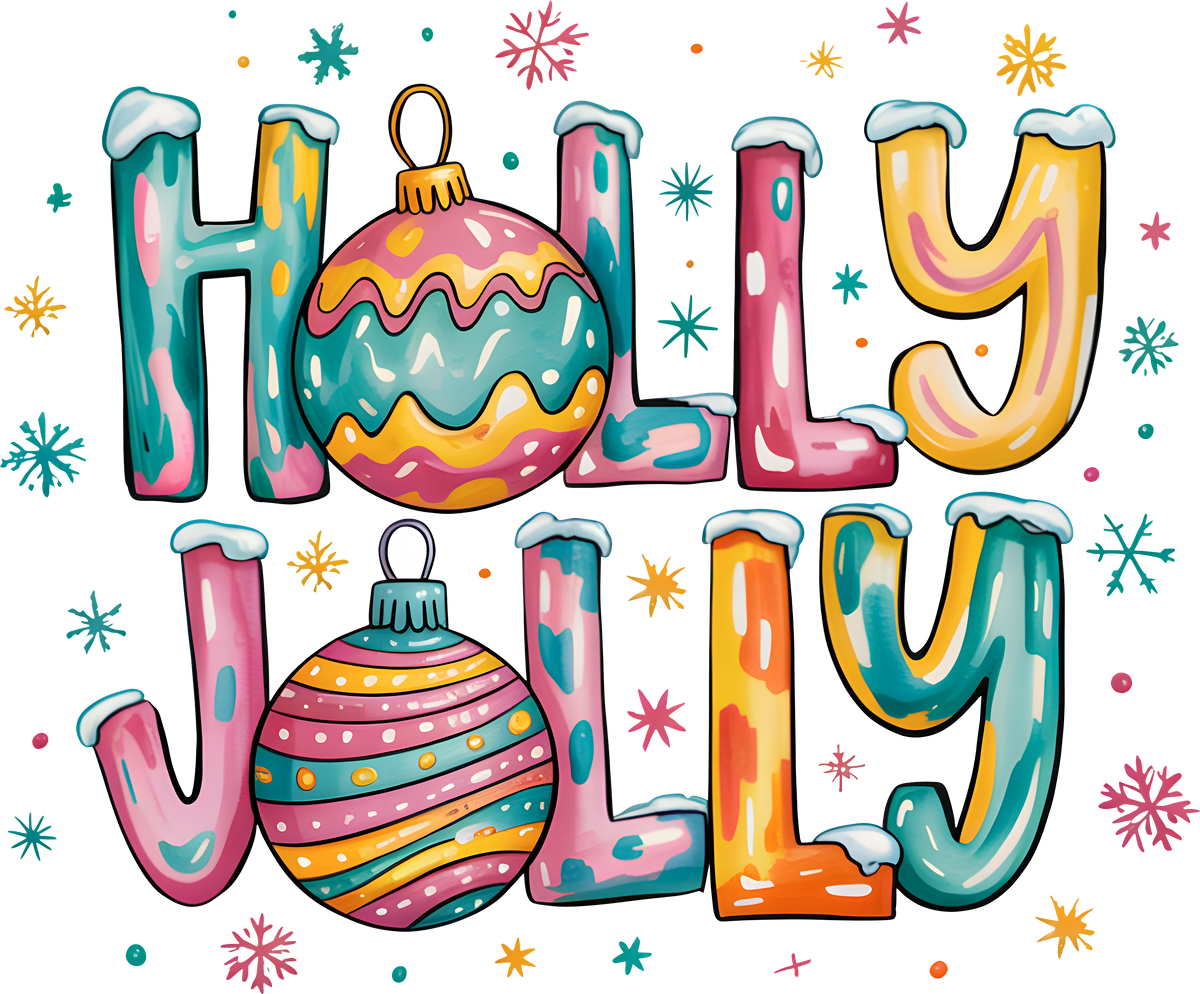 Colorful Holly Jolly - Christmas Ready to Press DTF Transfer