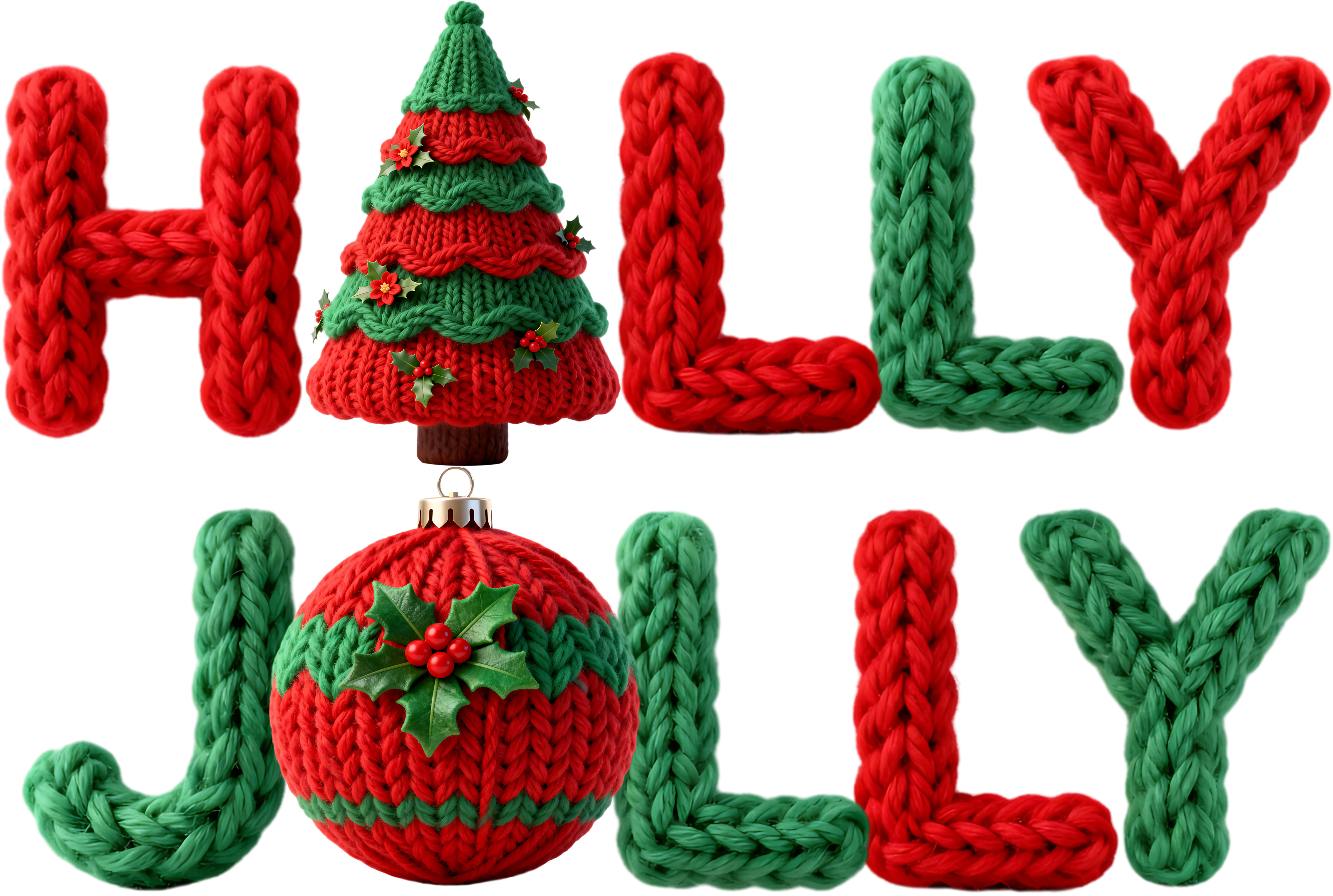 Holly Jolly Crochet Ornament Christmas - Christmas Ready to Press DTF Transfer