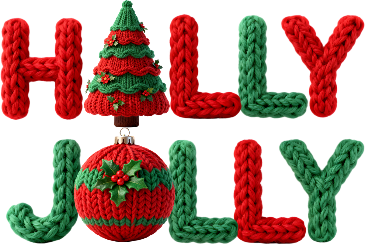 Holly Jolly Crochet Ornament Christmas - Christmas Ready to Press DTF Transfer