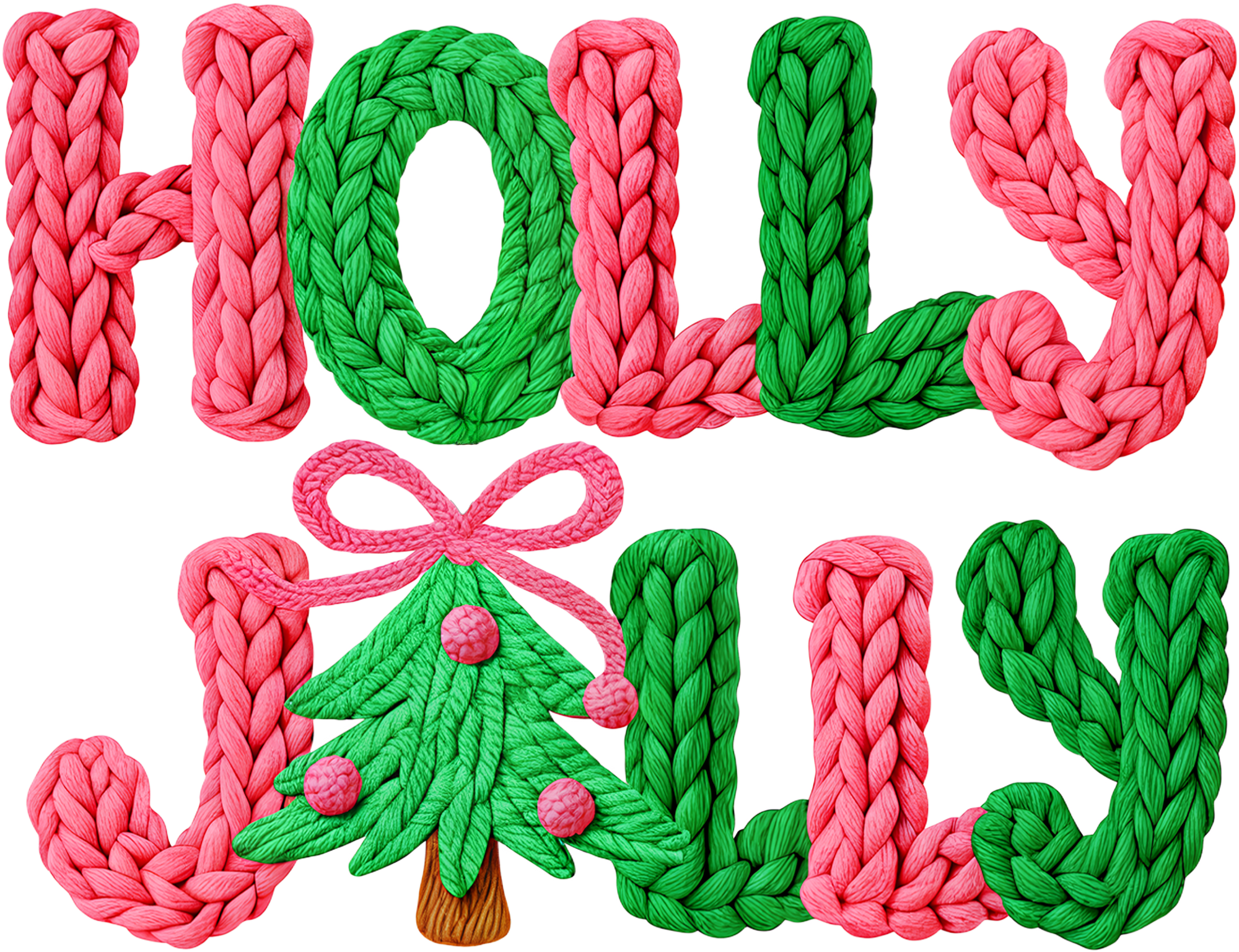 Latch Hook Yarn Crochet Holly Jolly - Christmas Ready to Press DTF Transfer