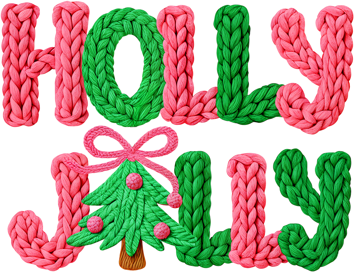 Latch Hook Yarn Crochet Holly Jolly - Christmas Ready to Press DTF Transfer
