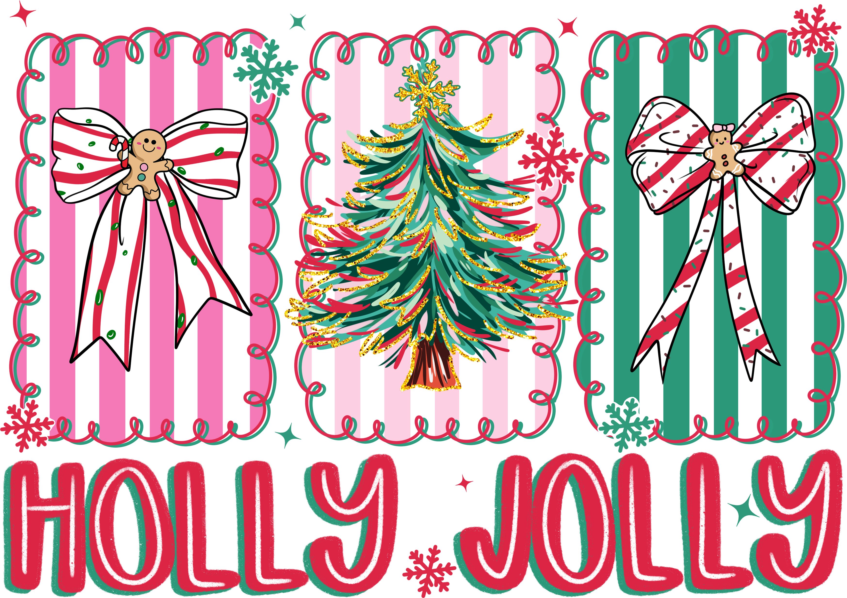 Christmas Tree And Bow Holly Jolly - Christmas Ready to Press DTF Transfer