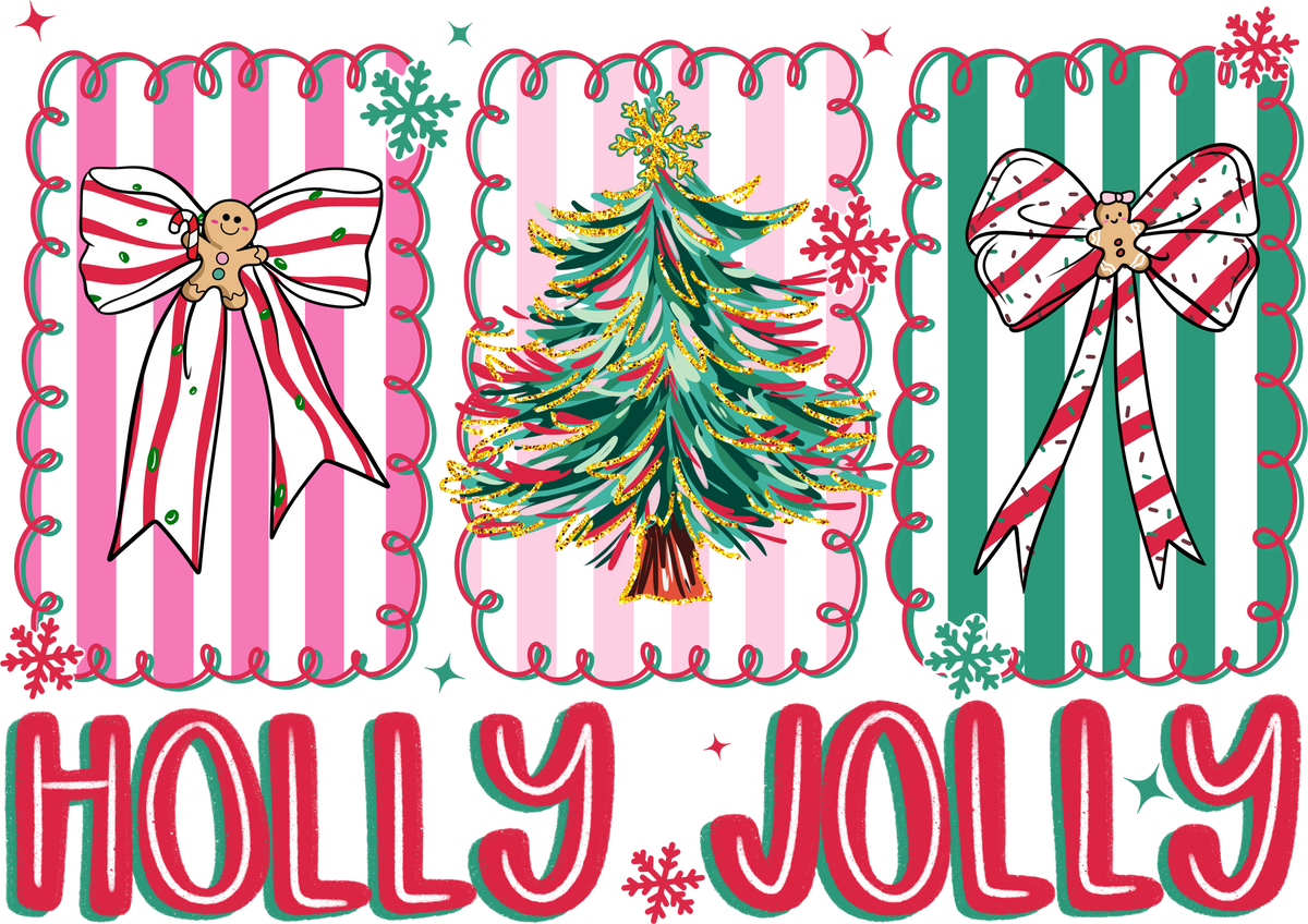Christmas Tree And Bow Holly Jolly - Christmas Ready to Press DTF Transfer