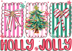 Christmas Tree And Bow Holly Jolly - Christmas Ready to Press DTF Transfer
