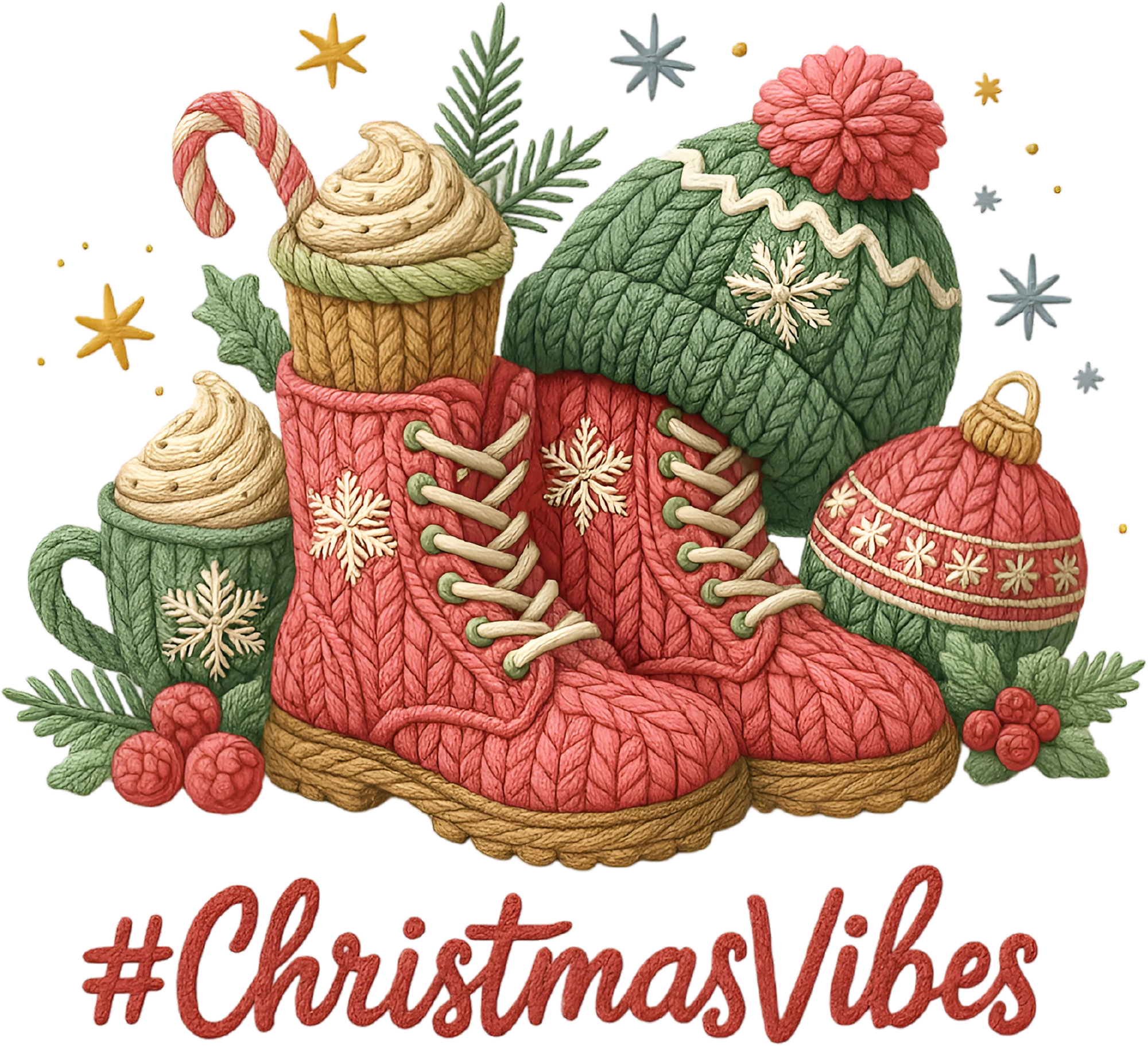 Faux Yarn Christmas Vibes - Christmas Ready to Press DTF Transfer