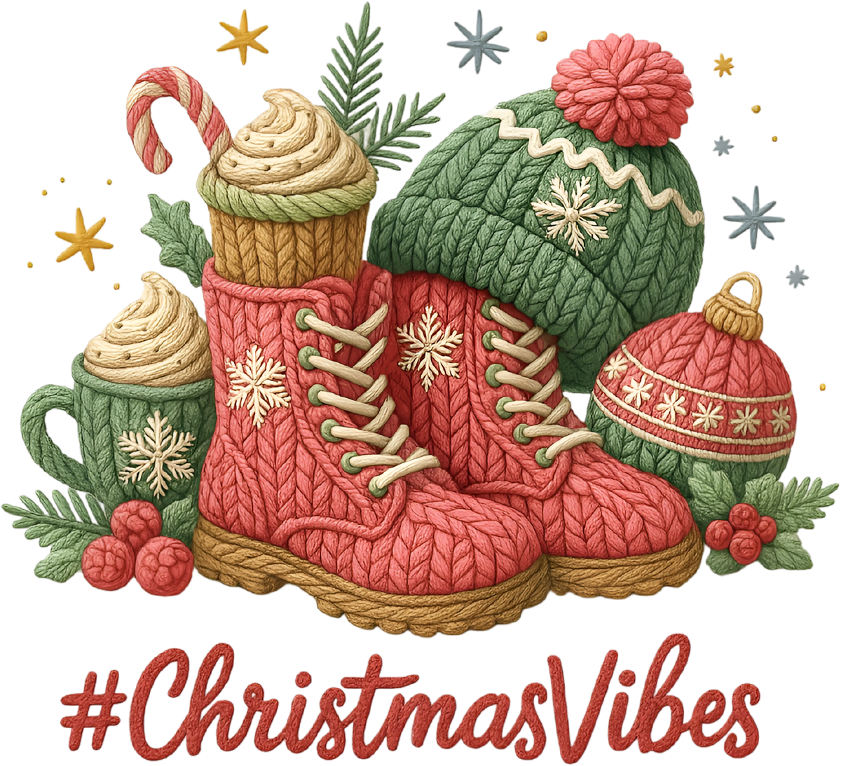 Faux Yarn Christmas Vibes - Christmas Ready to Press DTF Transfer