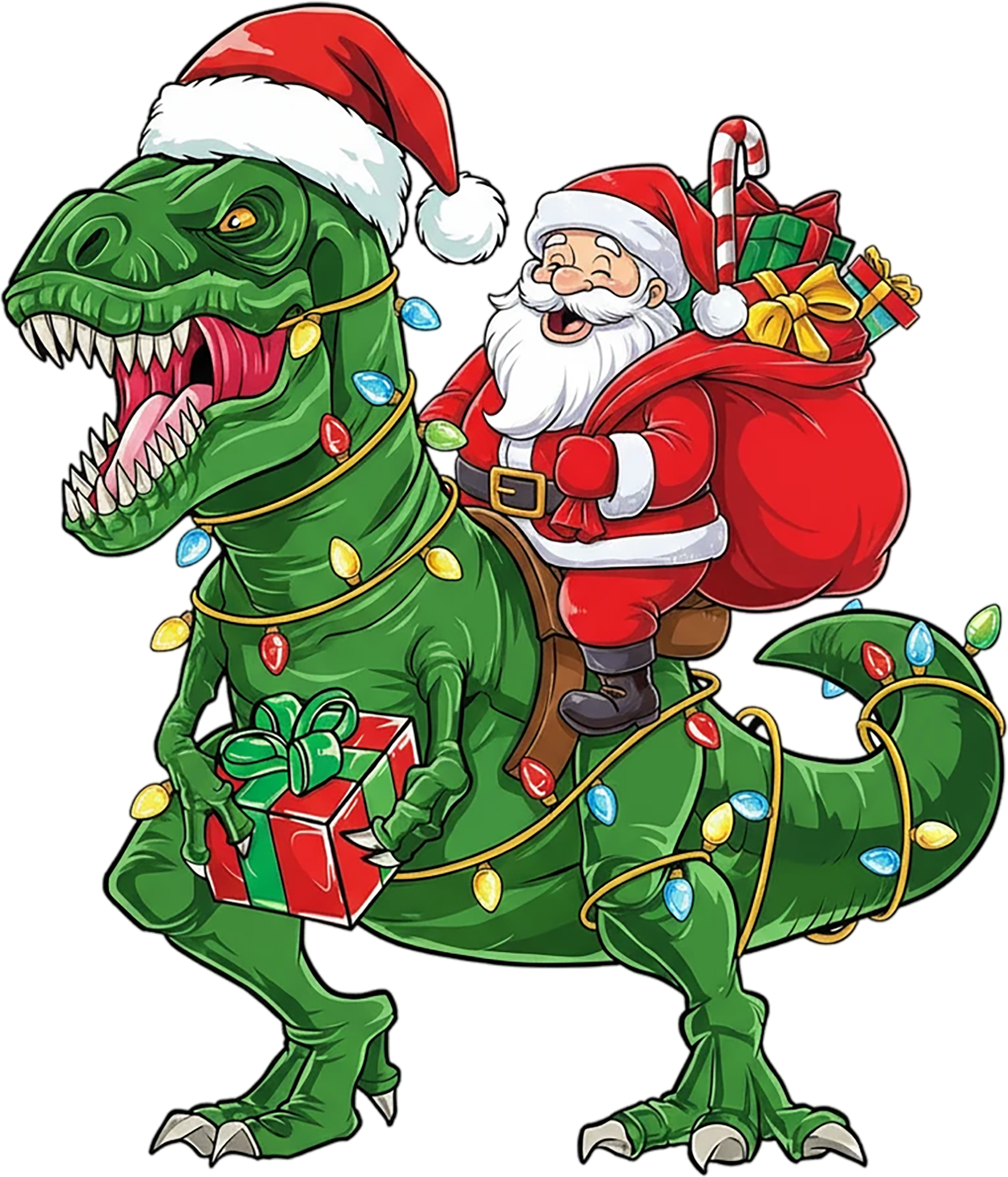 Christmas Santa Ridding T-rex Dinosaur - Christmas Ready to Press DTF Transfer