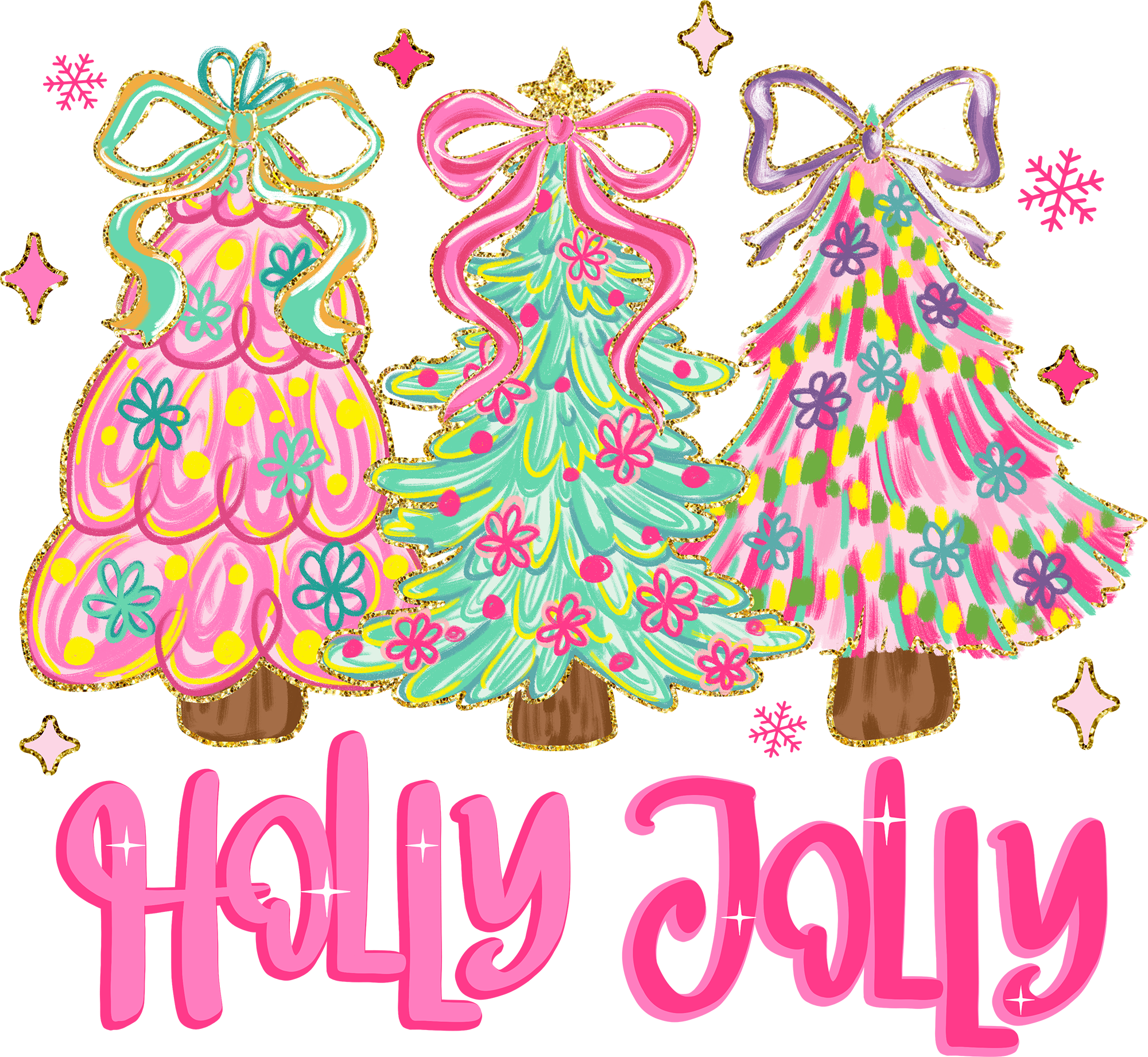Holly Jolly Pink Christmas Tree - Christmas Ready to Press DTF Transfer