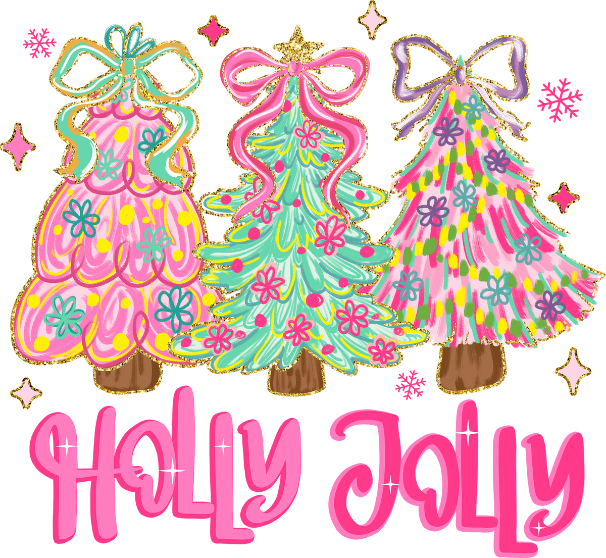 Holly Jolly Pink Christmas Tree - Christmas Ready to Press DTF Transfer