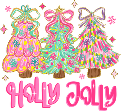 Holly Jolly Pink Christmas Tree - Christmas Ready to Press DTF Transfer