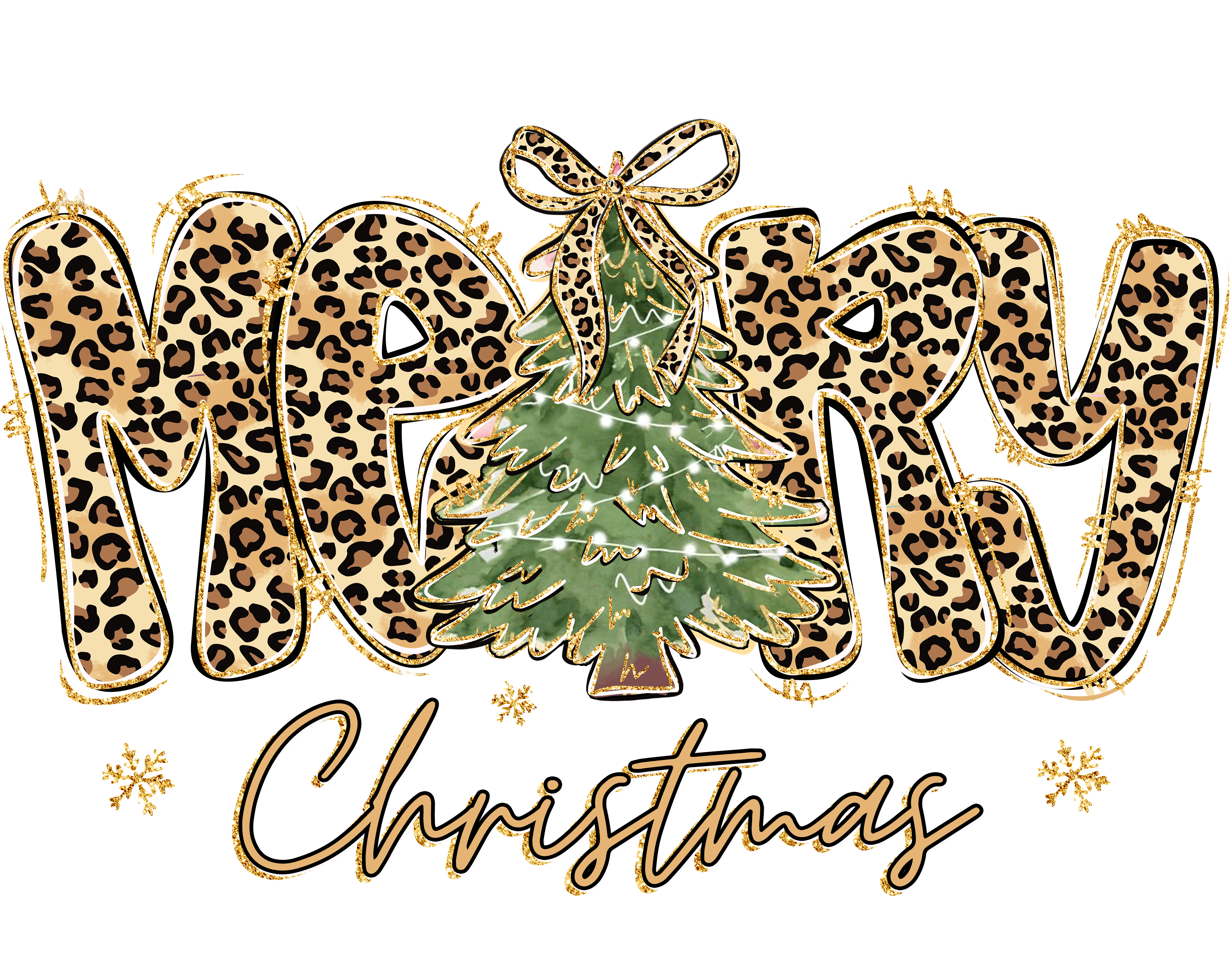 Merry Christmas Leopard Print Tee - Christmas Ready to Press DTF Transfer