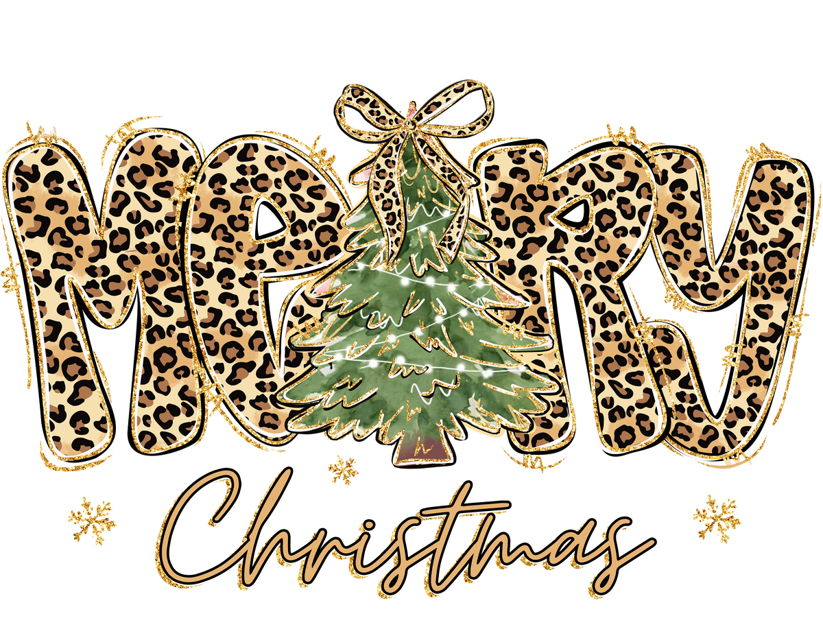 Merry Christmas Leopard Print Tee - Christmas Ready to Press DTF Transfer