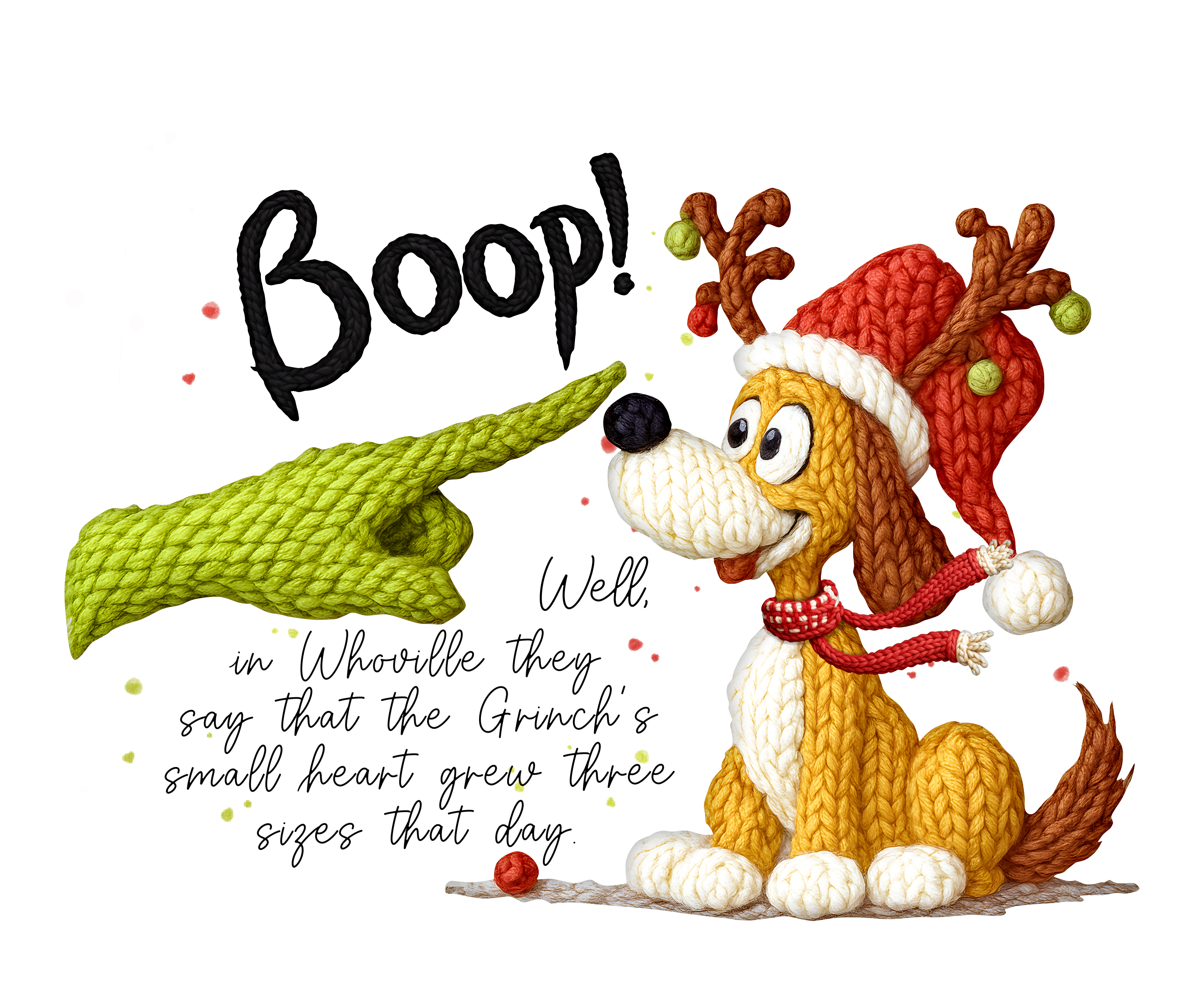 Boop! Cute Christmas Dog Knit Art - Christmas Ready to Press DTF Transfer