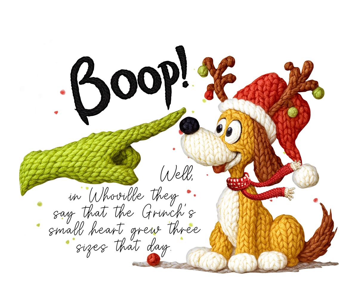 Boop! Cute Christmas Dog Knit Art - Christmas Ready to Press DTF Transfer