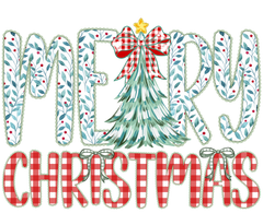 Merry Christmas Gingham & Floral Tree Design - Christmas Ready to Press DTF Transfer
