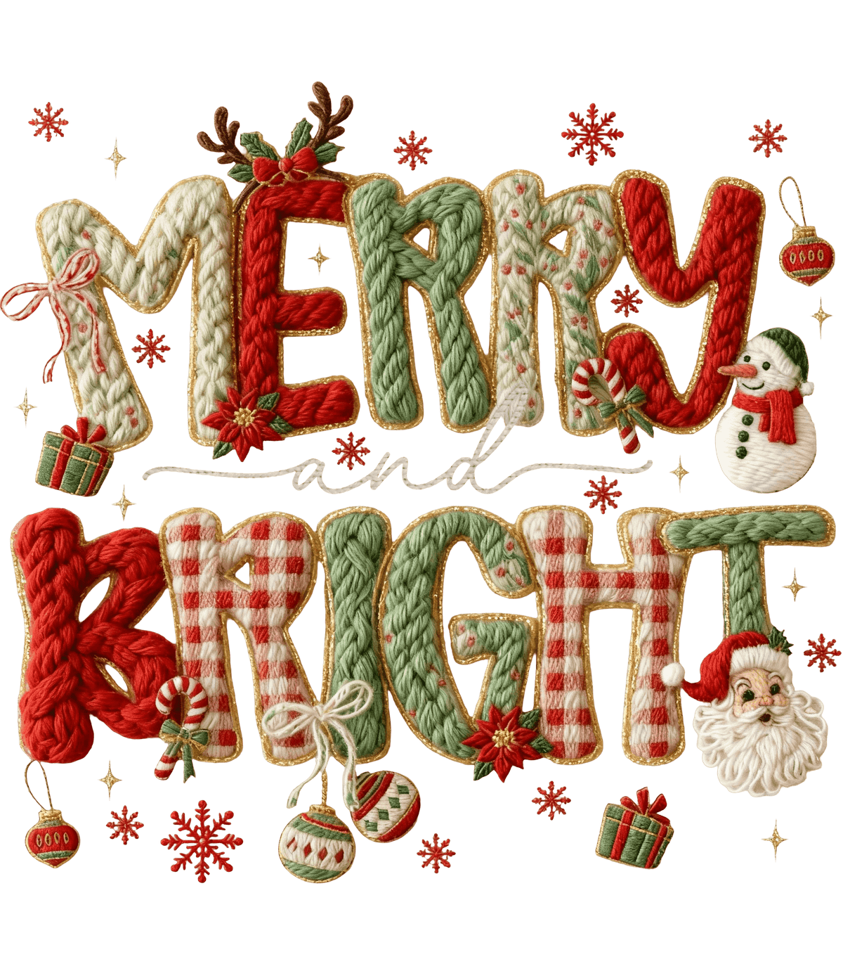Merry & Bright Knitted Christmas Design - Christmas Ready to Press DTF Transfer