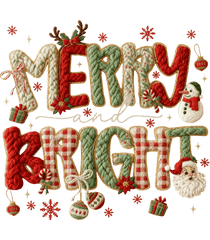 Merry & Bright Knitted Christmas Design - Christmas Ready to Press DTF Transfer