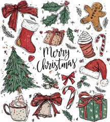 Retro Hand-Drawn Christmas Collage - Christmas Ready to Press DTF Transfer