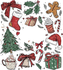 Retro Hand-Drawn Christmas Collage - Christmas Ready to Press DTF Transfer