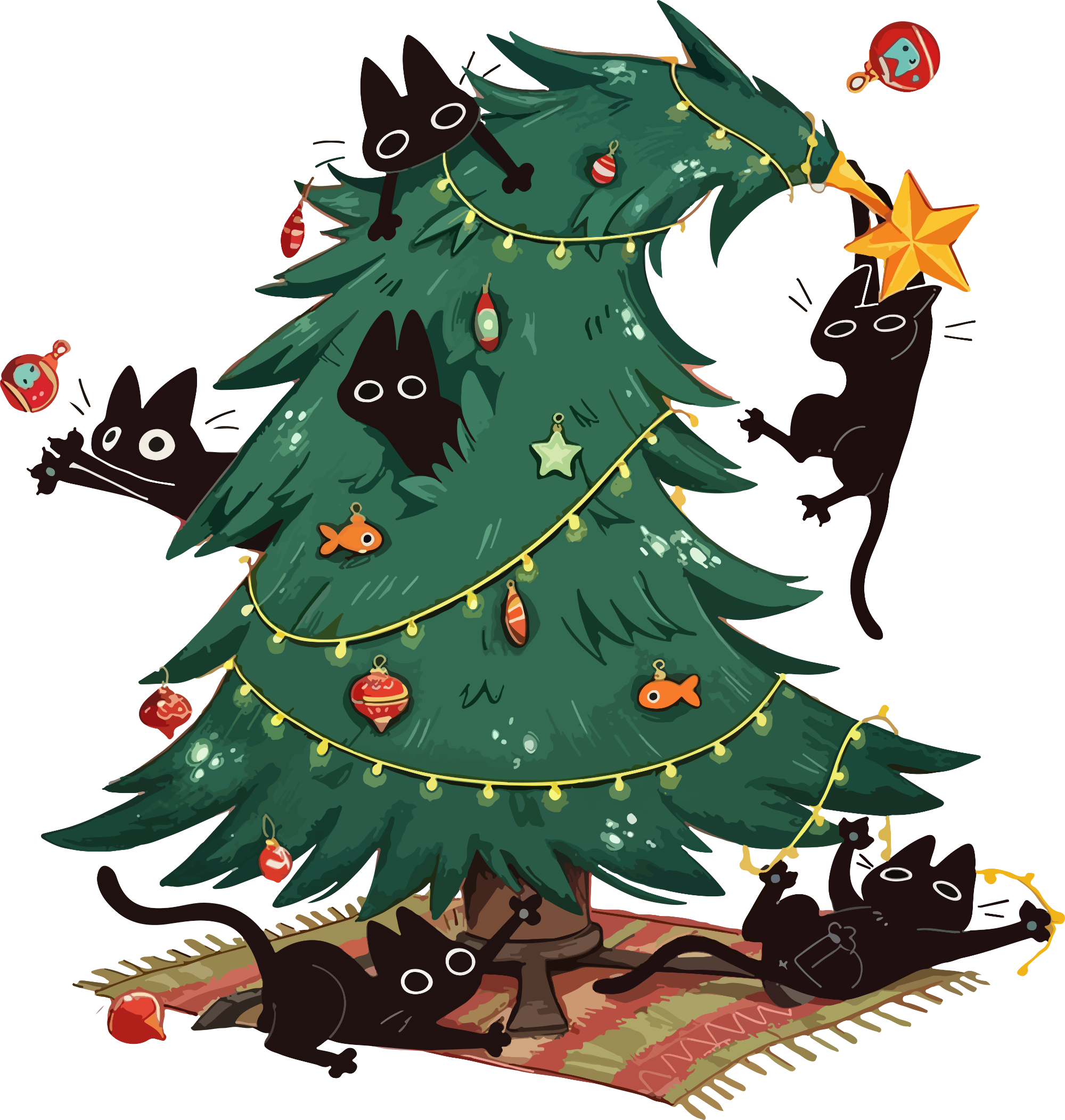 Funny Black Cats Christmas Tree Design - Christmas Ready to Press DTF Transfer