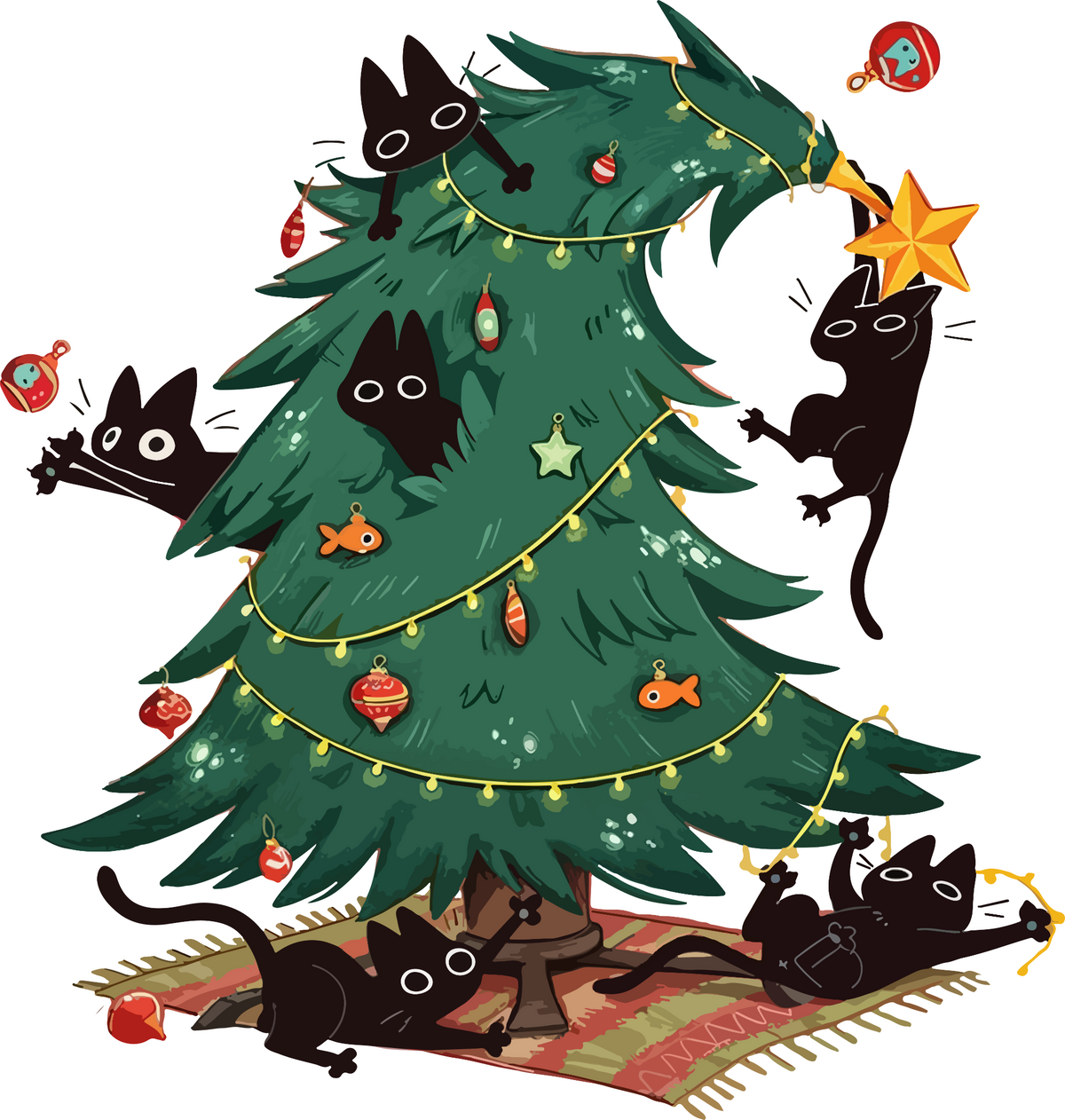 Funny Black Cats Christmas Tree Design - Christmas Ready to Press DTF Transfer