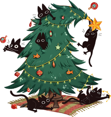 Funny Black Cats Christmas Tree Design - Christmas Ready to Press DTF Transfer