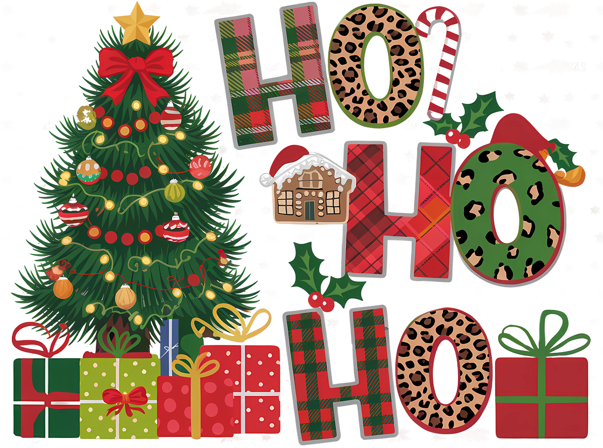 Ho Ho Ho Christmas Tree - Christmas Ready to Press DTF Transfer