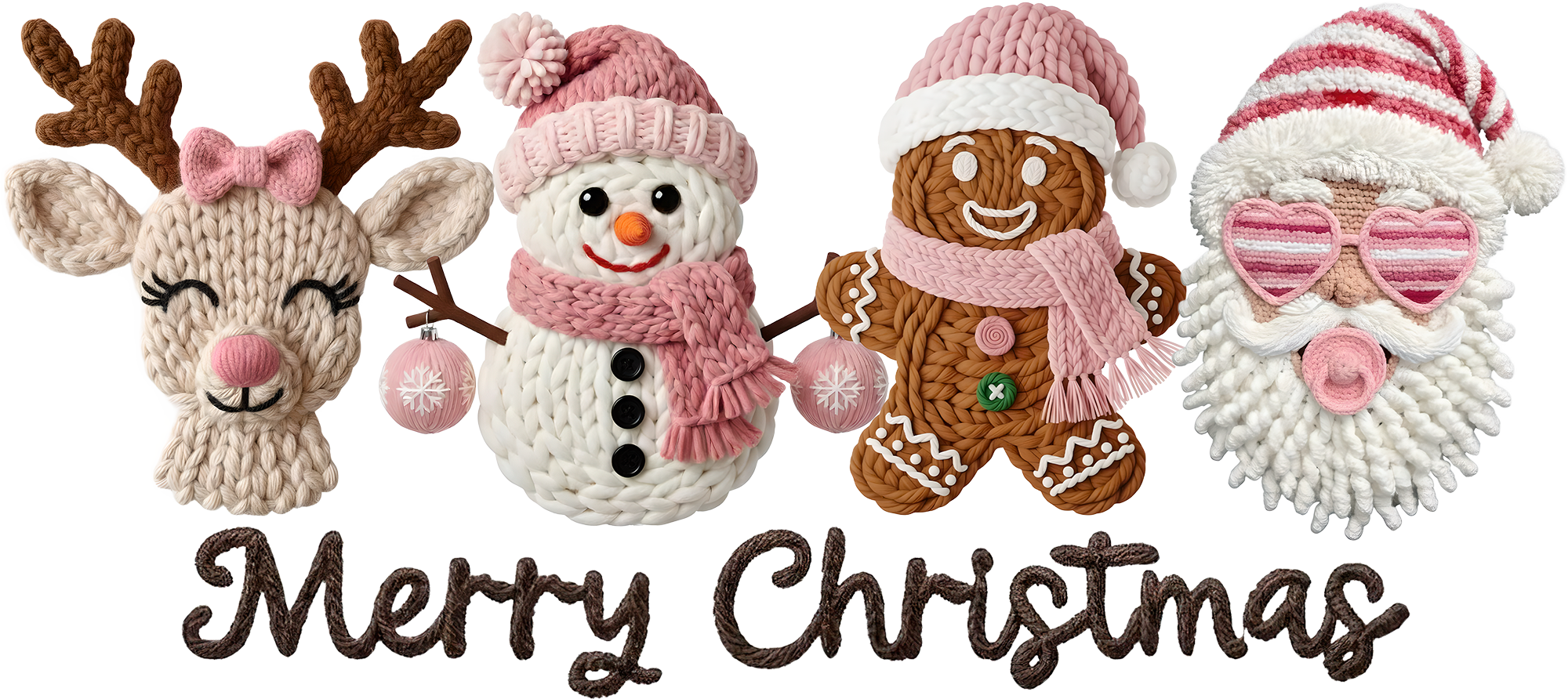Faux Yarn Crochet Merry Christmas - Christmas Ready to Press DTF Transfer