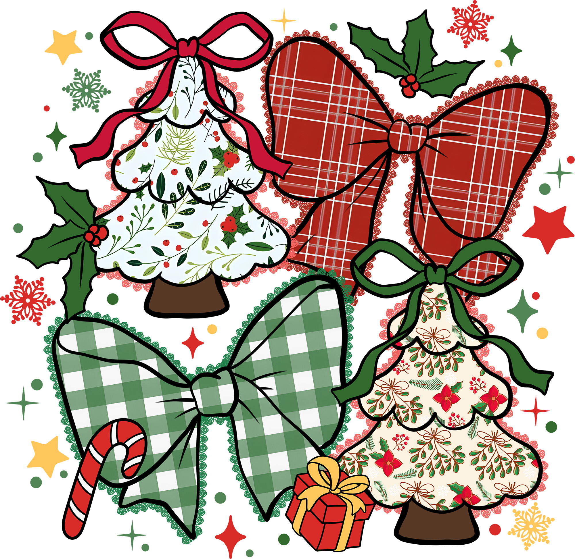 Christmas Tree And Bow - Christmas Ready to Press DTF Transfer