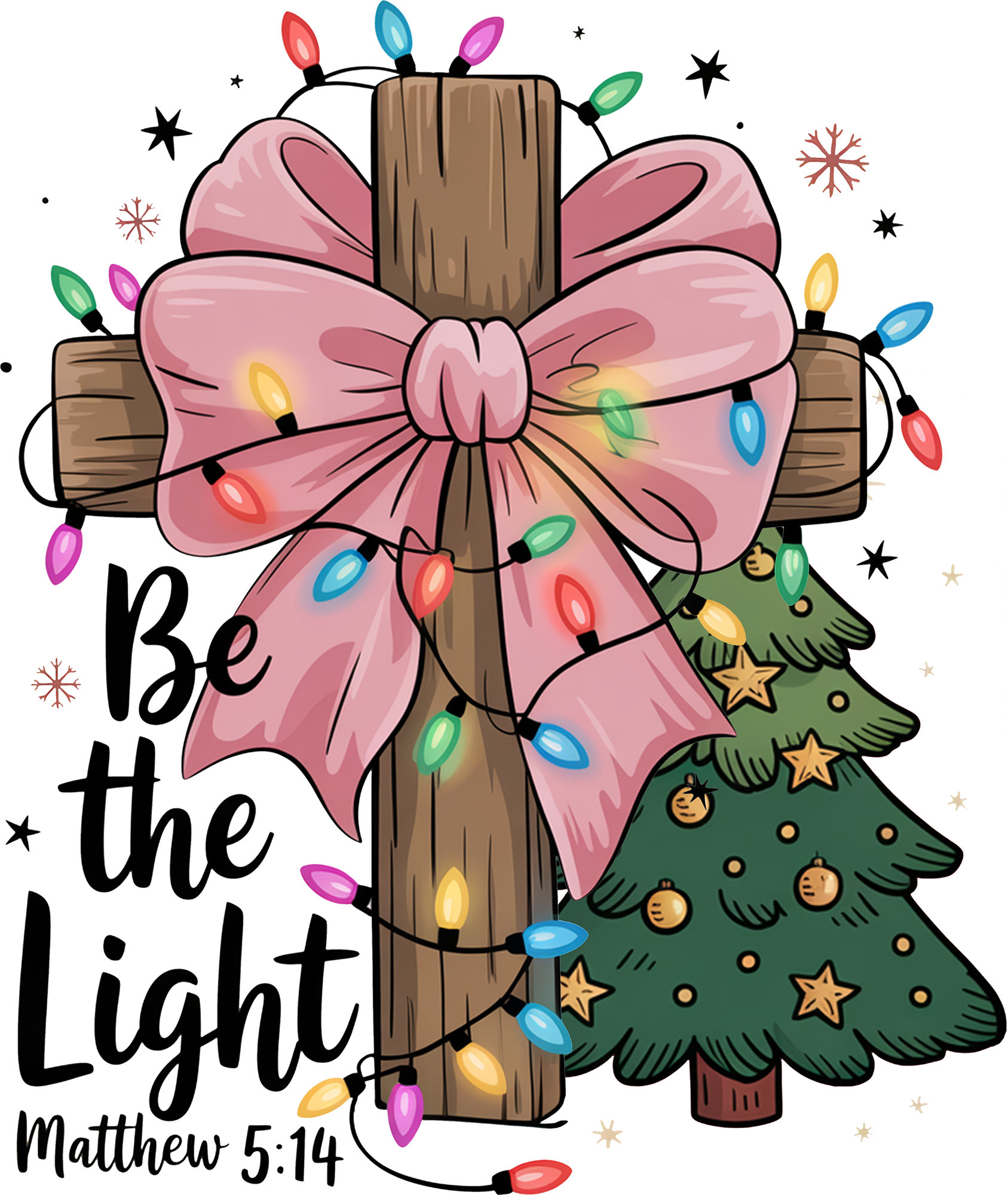 Be The Light Pink Bow - Christmas Ready to Press DTF Transfer