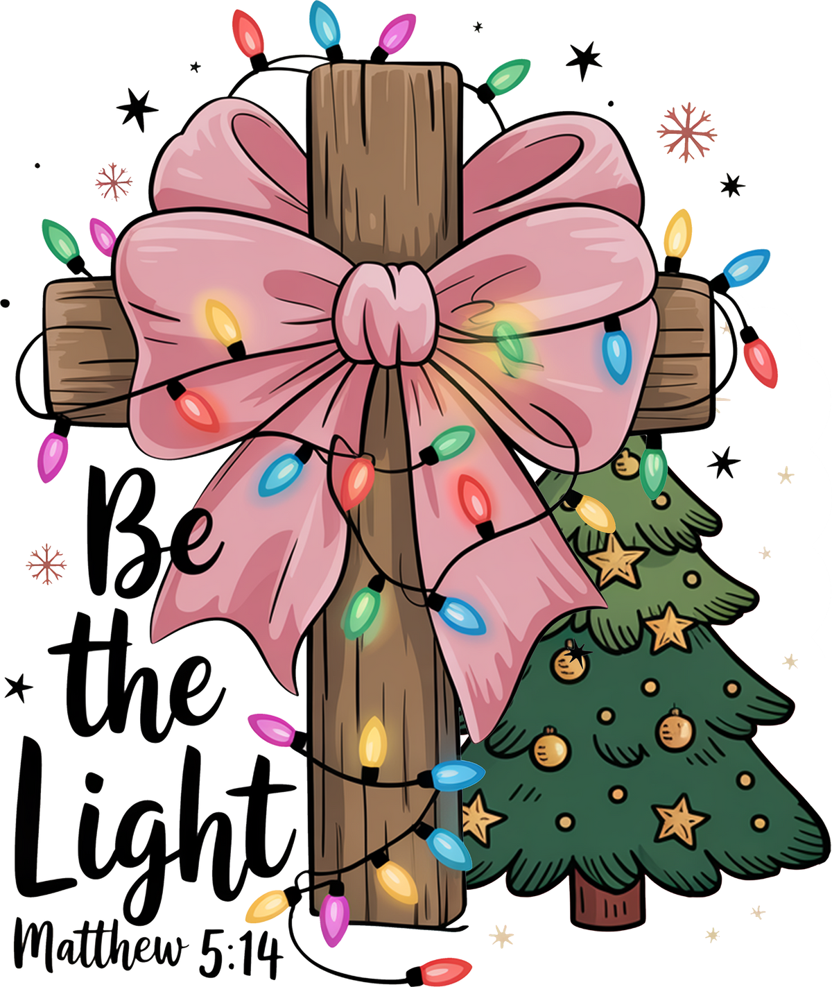 Be The Light Pink Bow - Christmas Ready to Press DTF Transfer