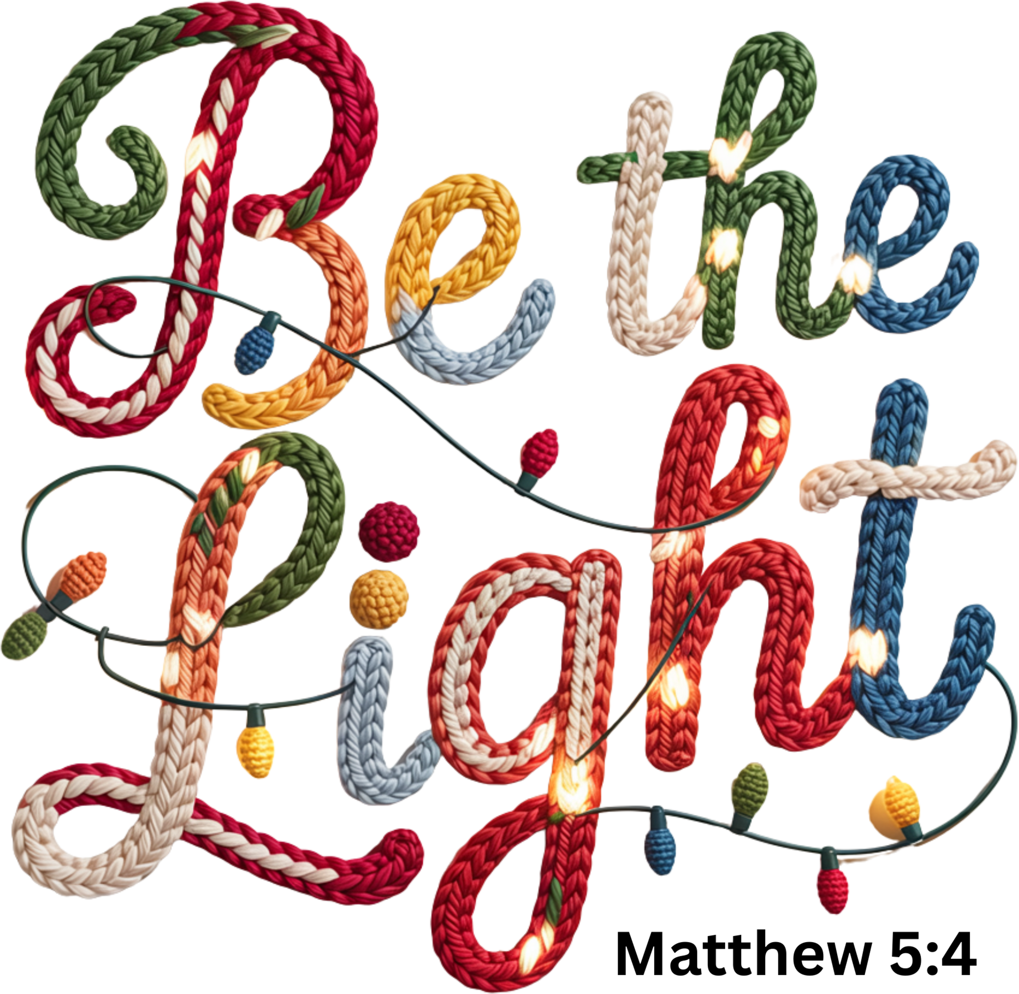 Faux Yarn Crochet Be The Light - Christmas Ready to Press DTF Transfer