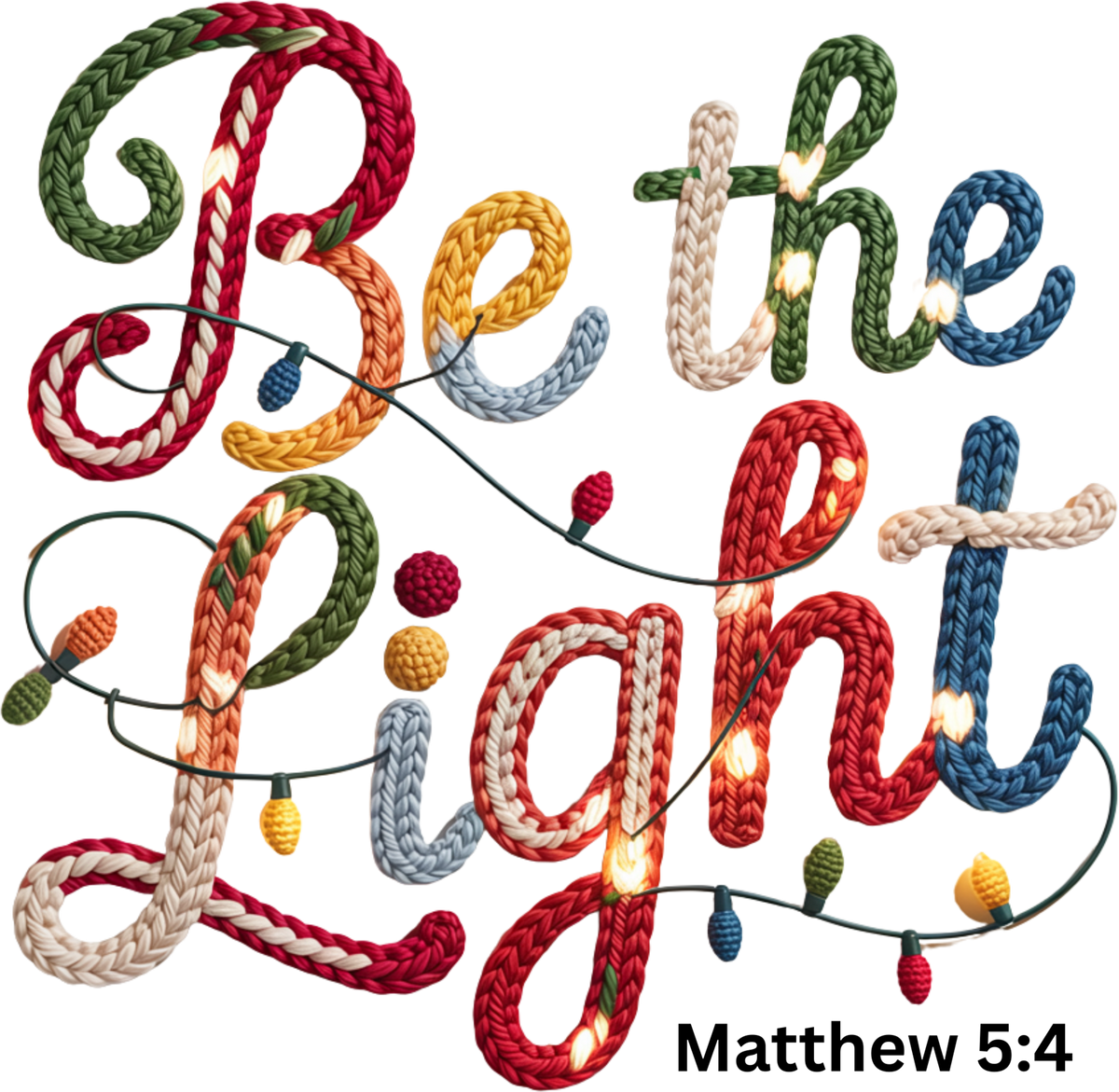 Faux Yarn Crochet Be The Light - Christmas Ready to Press DTF Transfer