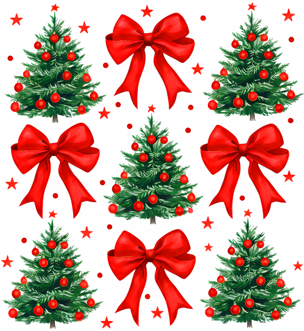 Coquette Christmas Trees Red Bows - Christmas Ready to Press DTF Transfer