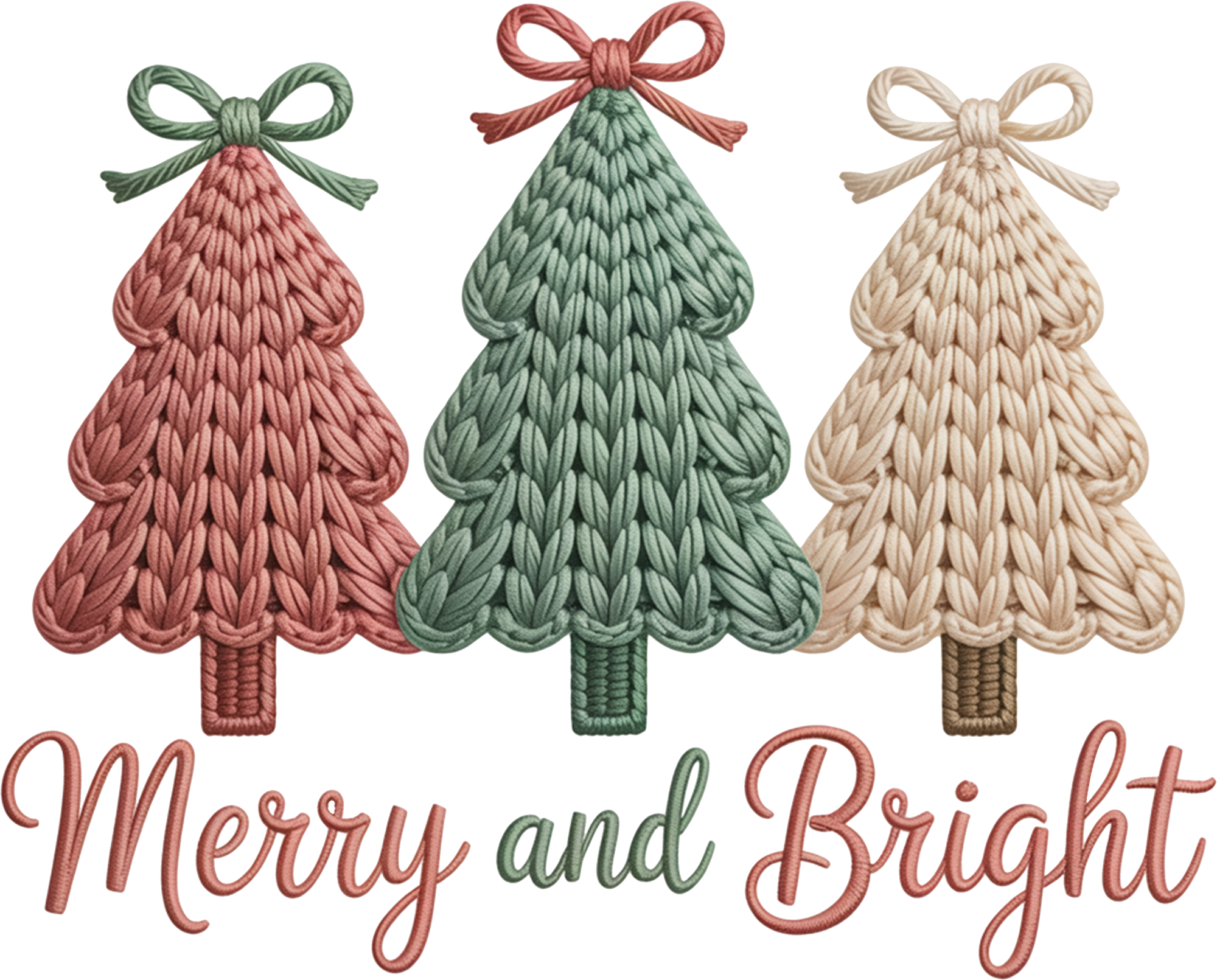 Faux Yarn Crochet Merry And Bright - Christmas Ready to Press DTF Transfer