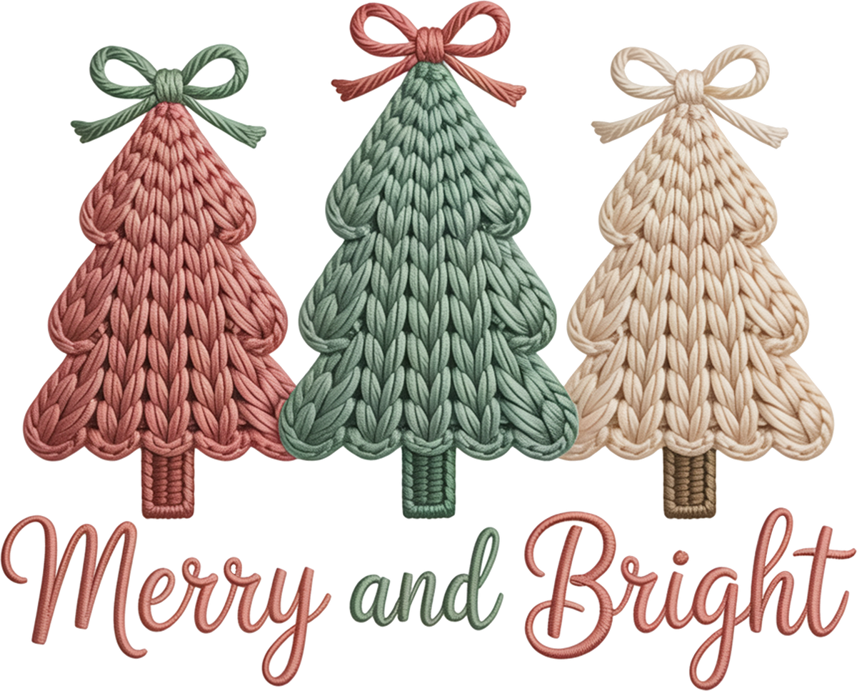 Faux Yarn Crochet Merry And Bright - Christmas Ready to Press DTF Transfer
