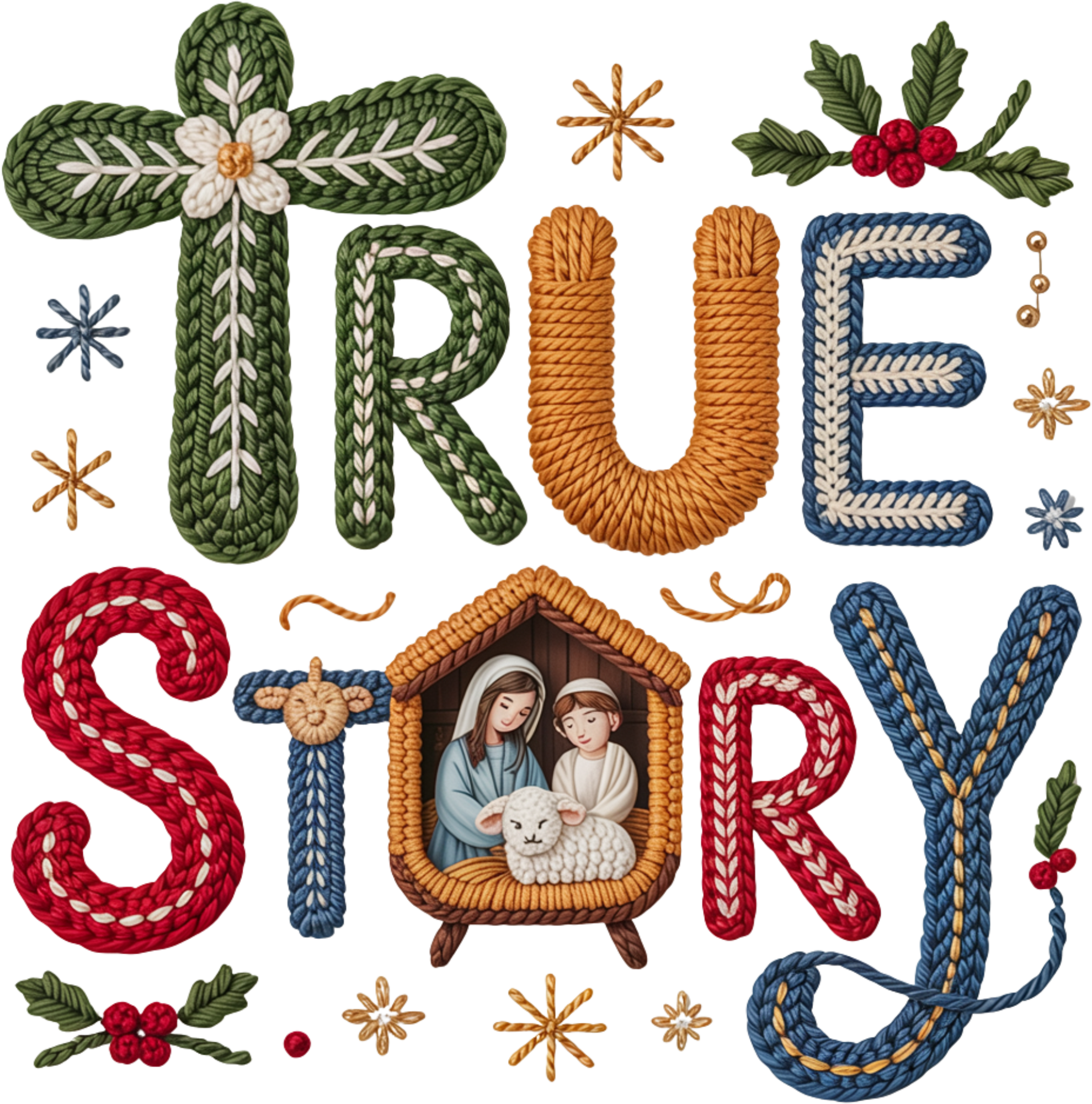 Faux Yarn Crochet True Story - Christmas Ready to Press DTF Transfer