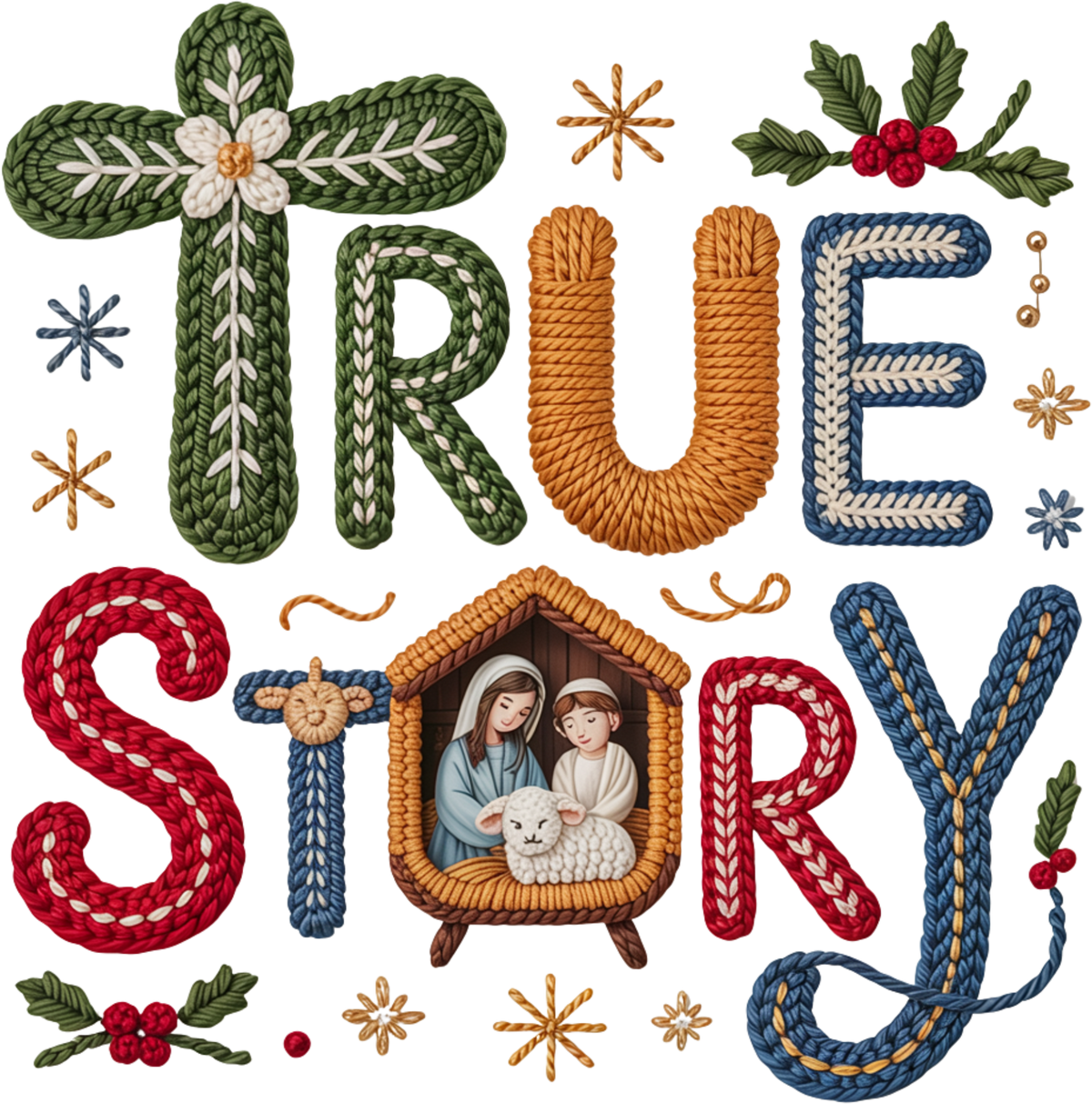 Faux Yarn Crochet True Story - Christmas Ready to Press DTF Transfer