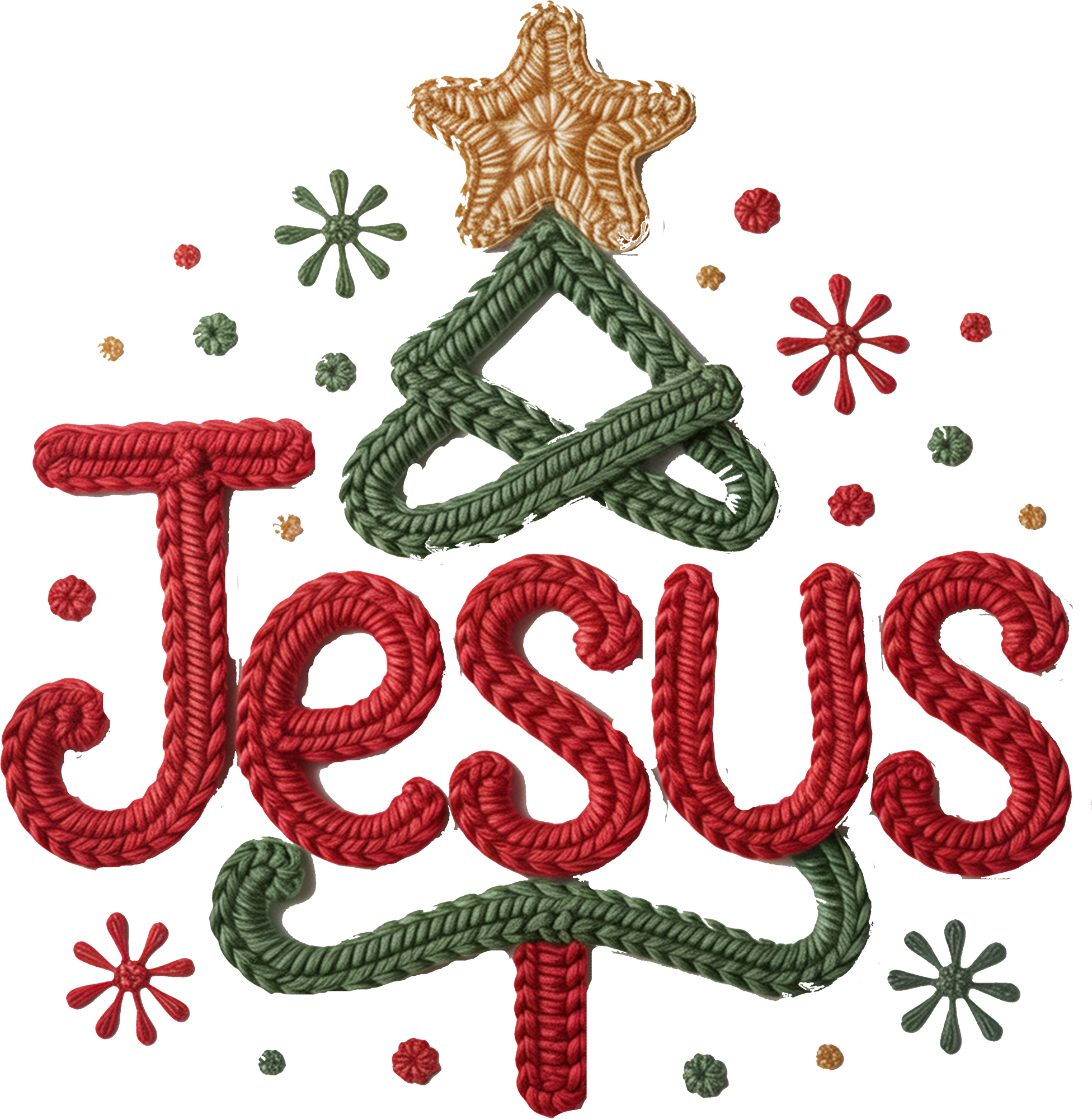 Faux Yarn Crochet Jesus - Christmas Ready to Press DTF Transfer