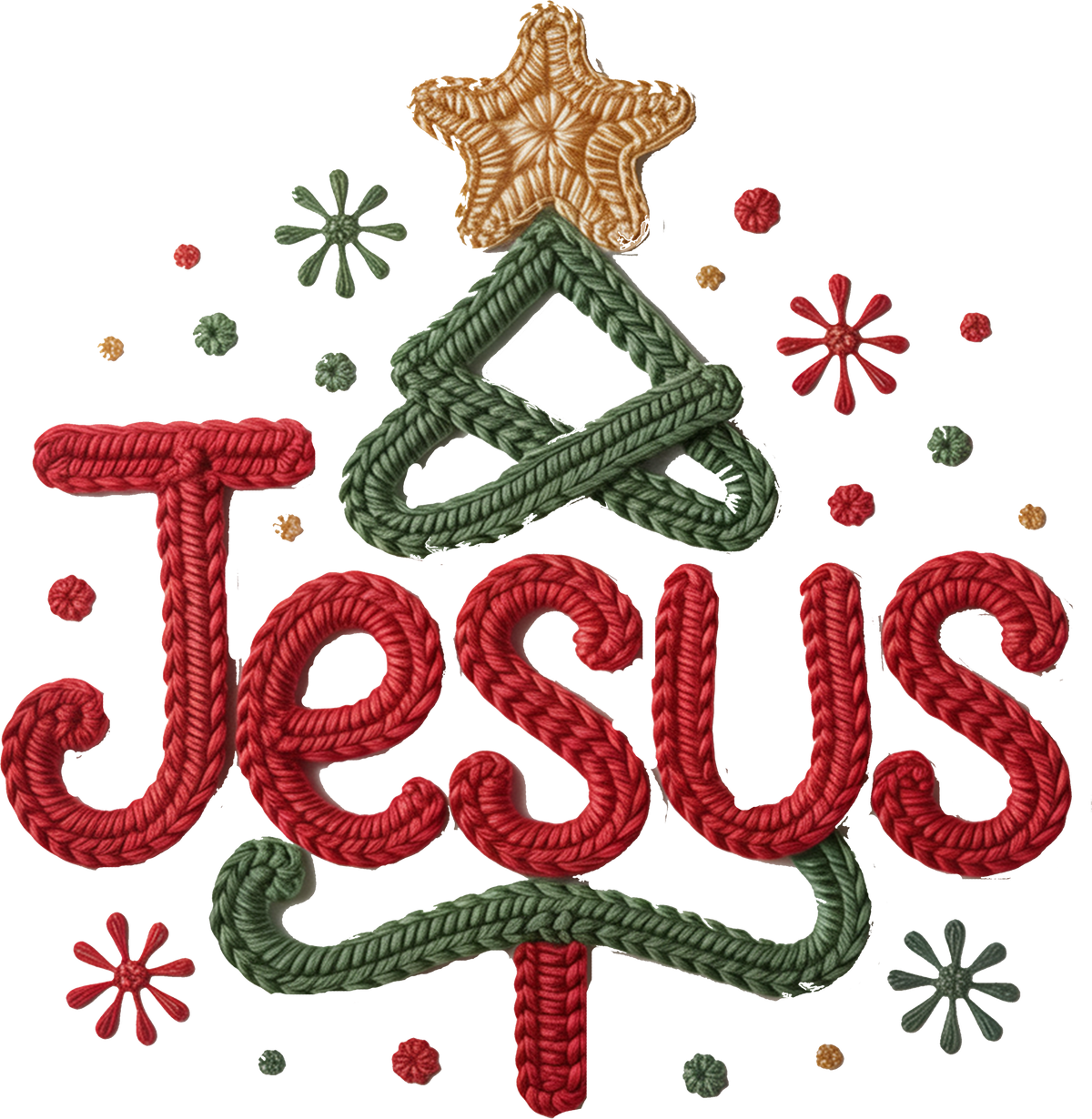 Faux Yarn Crochet Jesus - Christmas Ready to Press DTF Transfer
