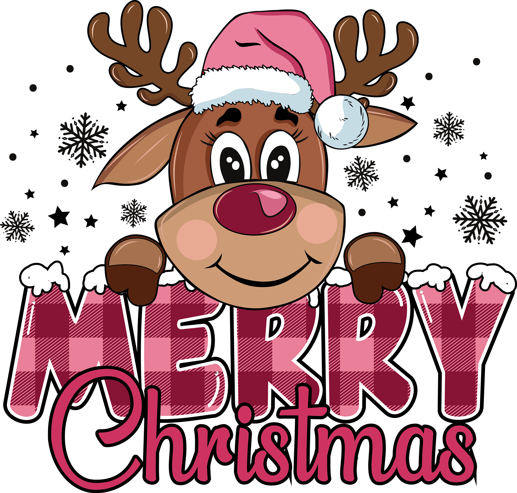 Pink Reindeer Merry Christmas - Christmas Ready to Press DTF Transfer