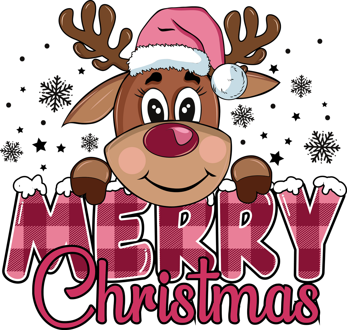Pink Reindeer Merry Christmas - Christmas Ready to Press DTF Transfer