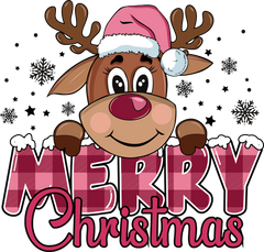 Pink Reindeer Merry Christmas - Christmas Ready to Press DTF Transfer