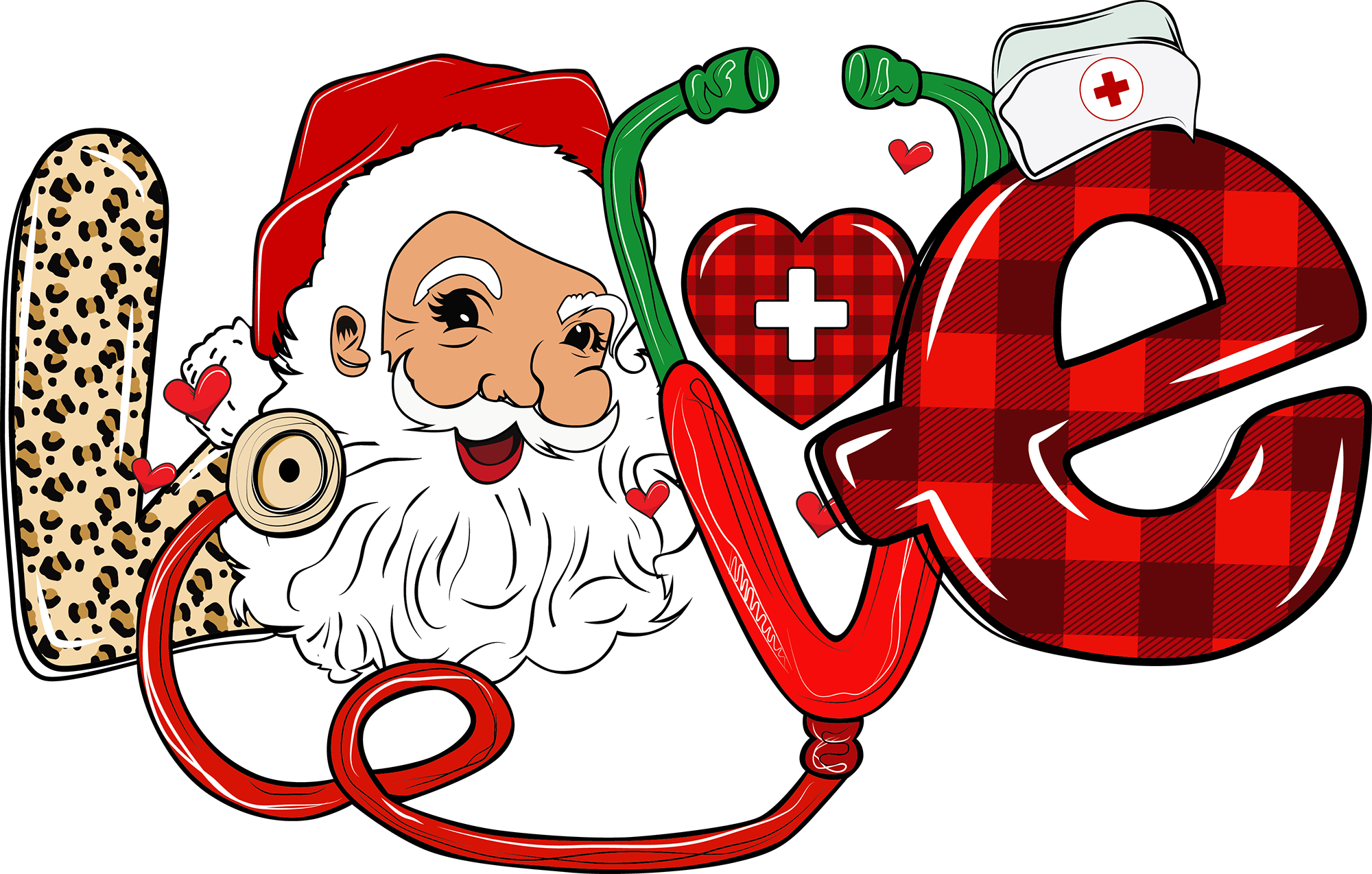 Christmas Santa Love Nurse - Christmas Ready to Press DTF Transfer